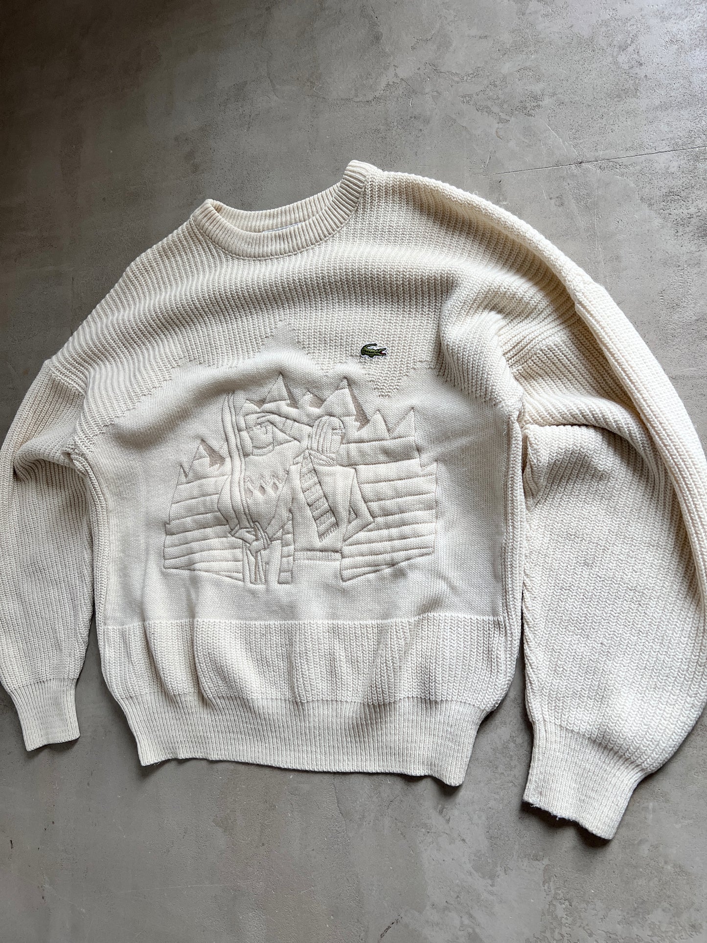 CREME LACOSTE KNIT SWEATER - 1990S - M/L