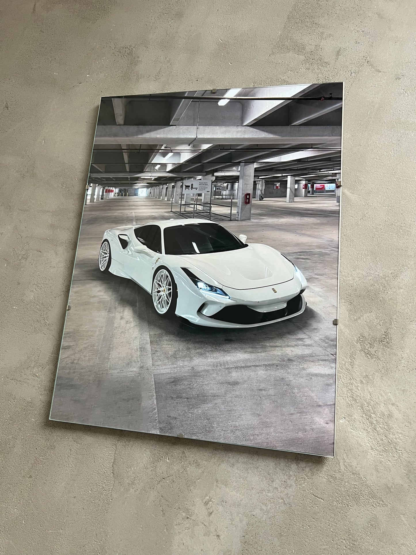 WHITE FERRARI F8 TRIBUTO GLASS PRINT