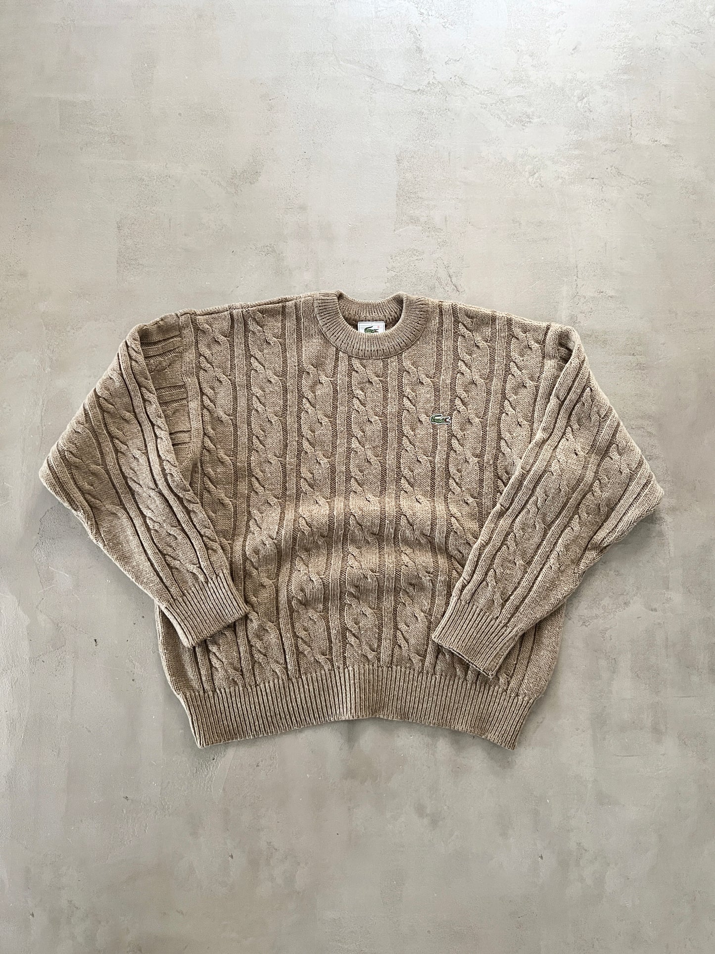 BEIGE/BROWN LACOSTE KNIT SWEATER - 2000S - S/M