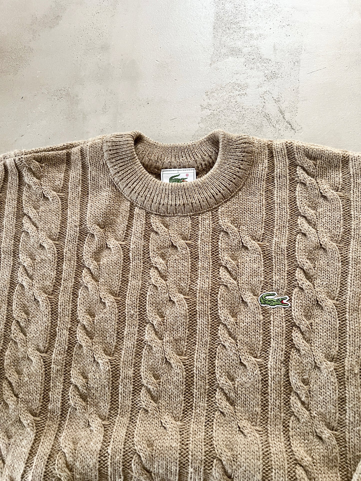 BEIGE/BROWN LACOSTE KNIT SWEATER - 2000S - S/M