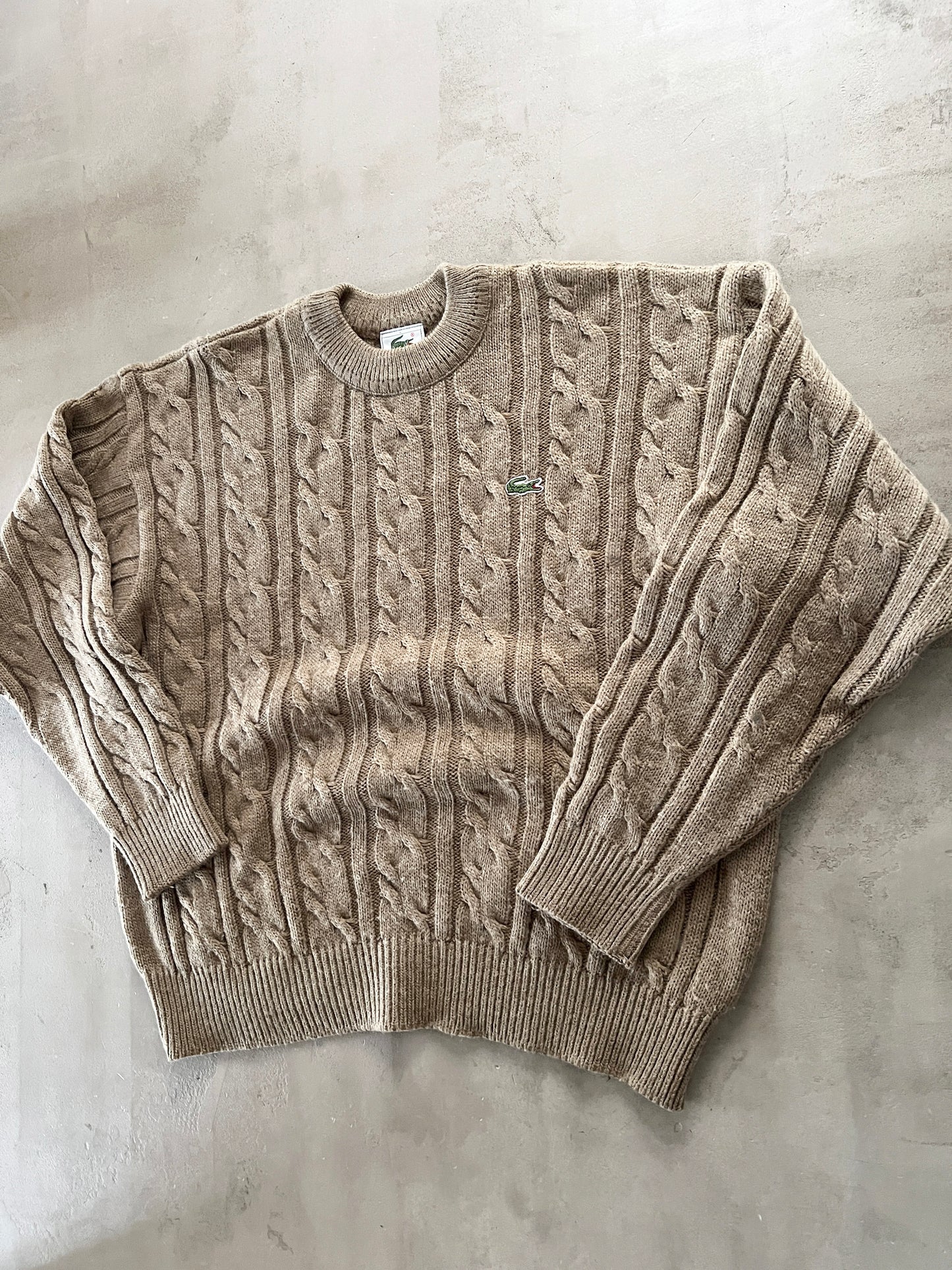 BEIGE/BROWN LACOSTE KNIT SWEATER - 2000S - S/M