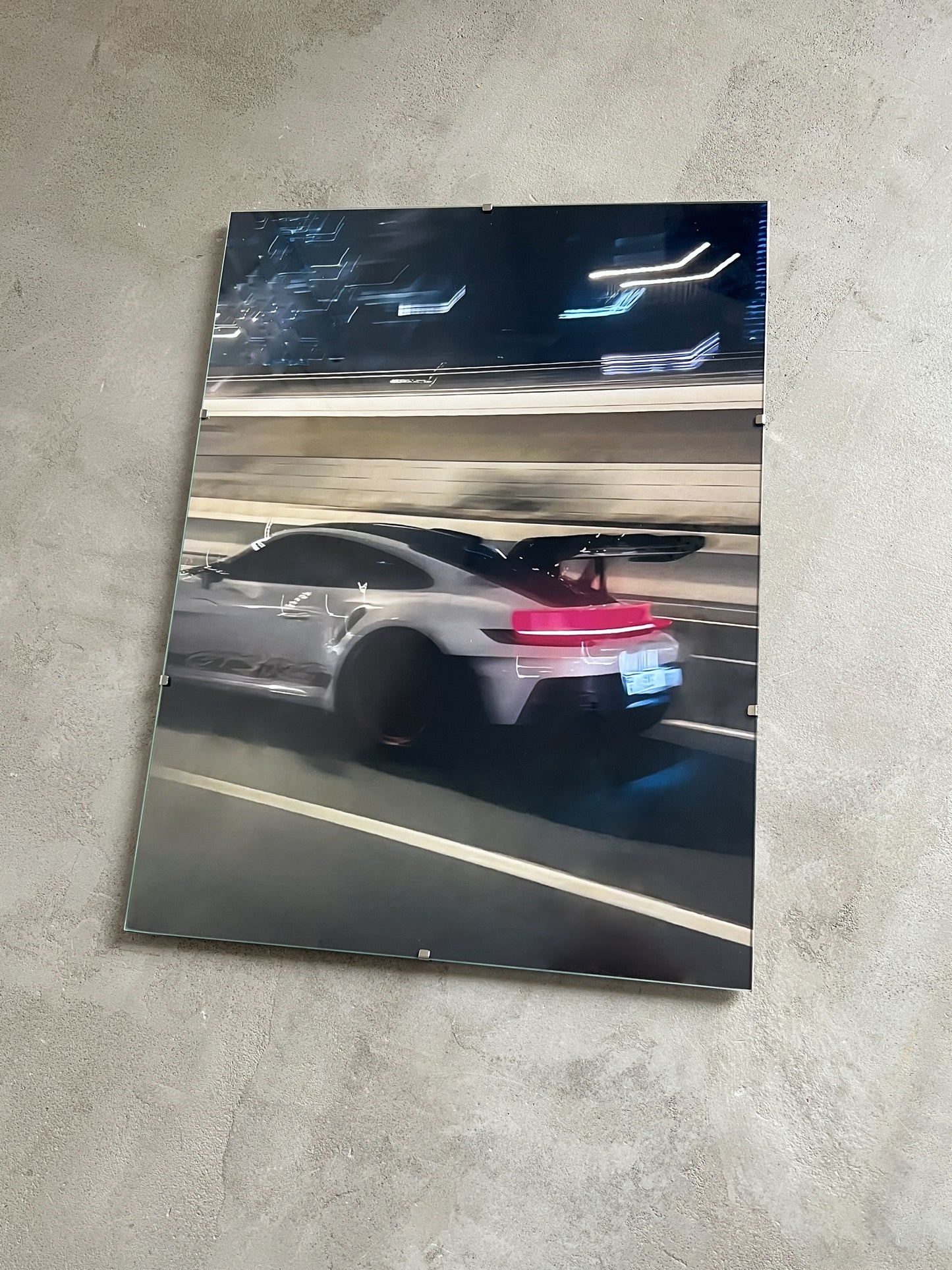 PORSCHE GT3 RS AT NIGHT GLASS PRINT