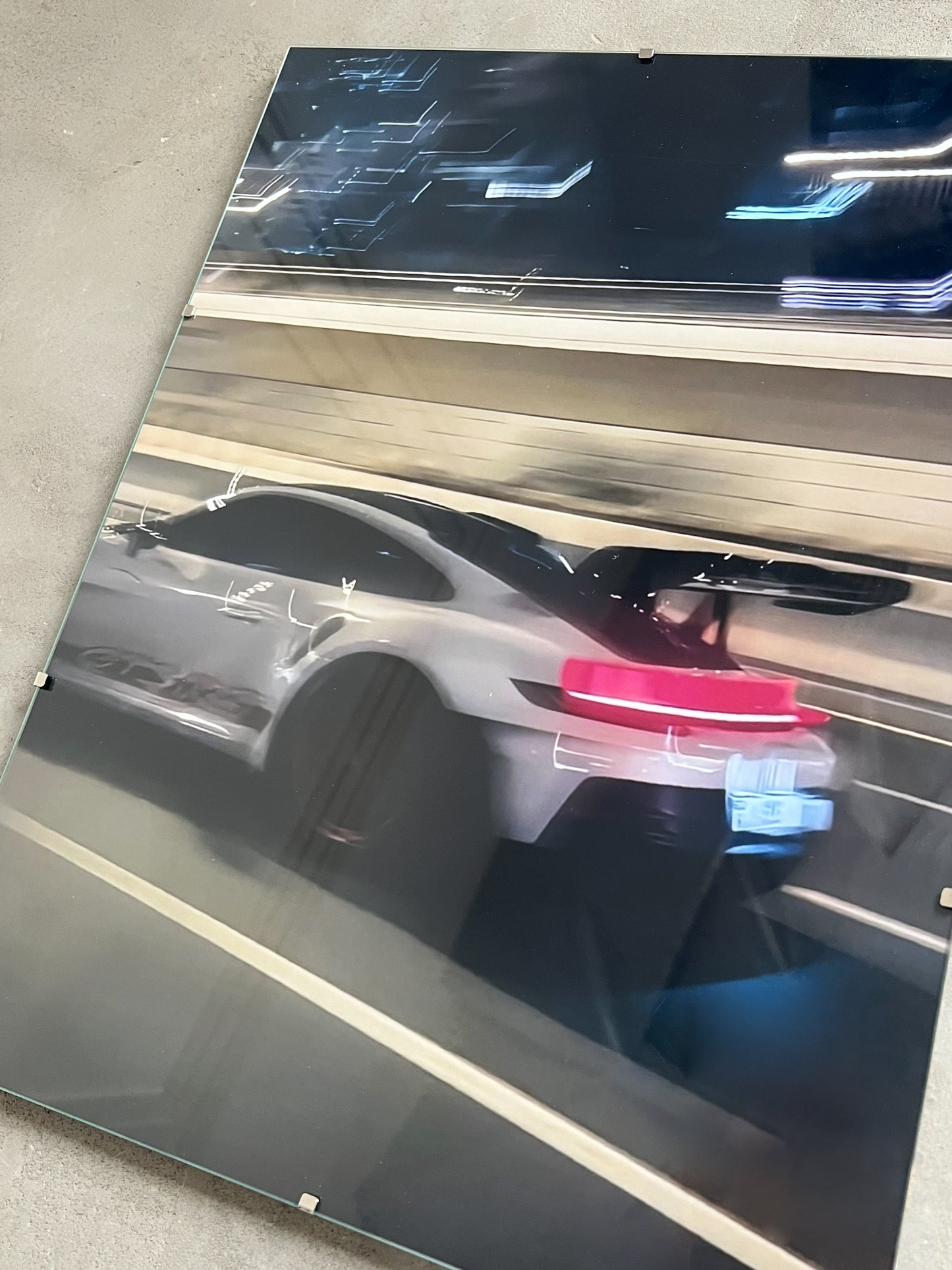 PORSCHE GT3 RS AT NIGHT GLASS PRINT