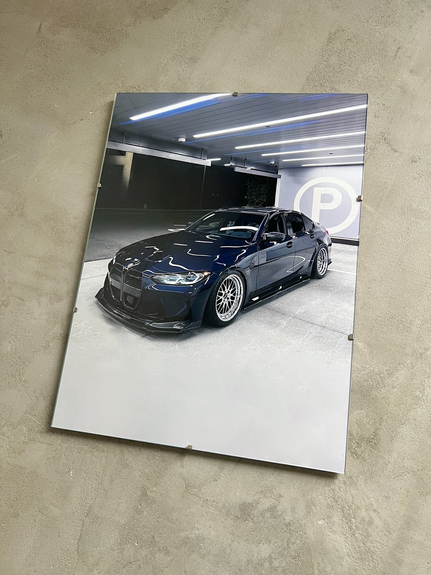 NAVY BMW M3 AT NIGHT GLASS PRINT