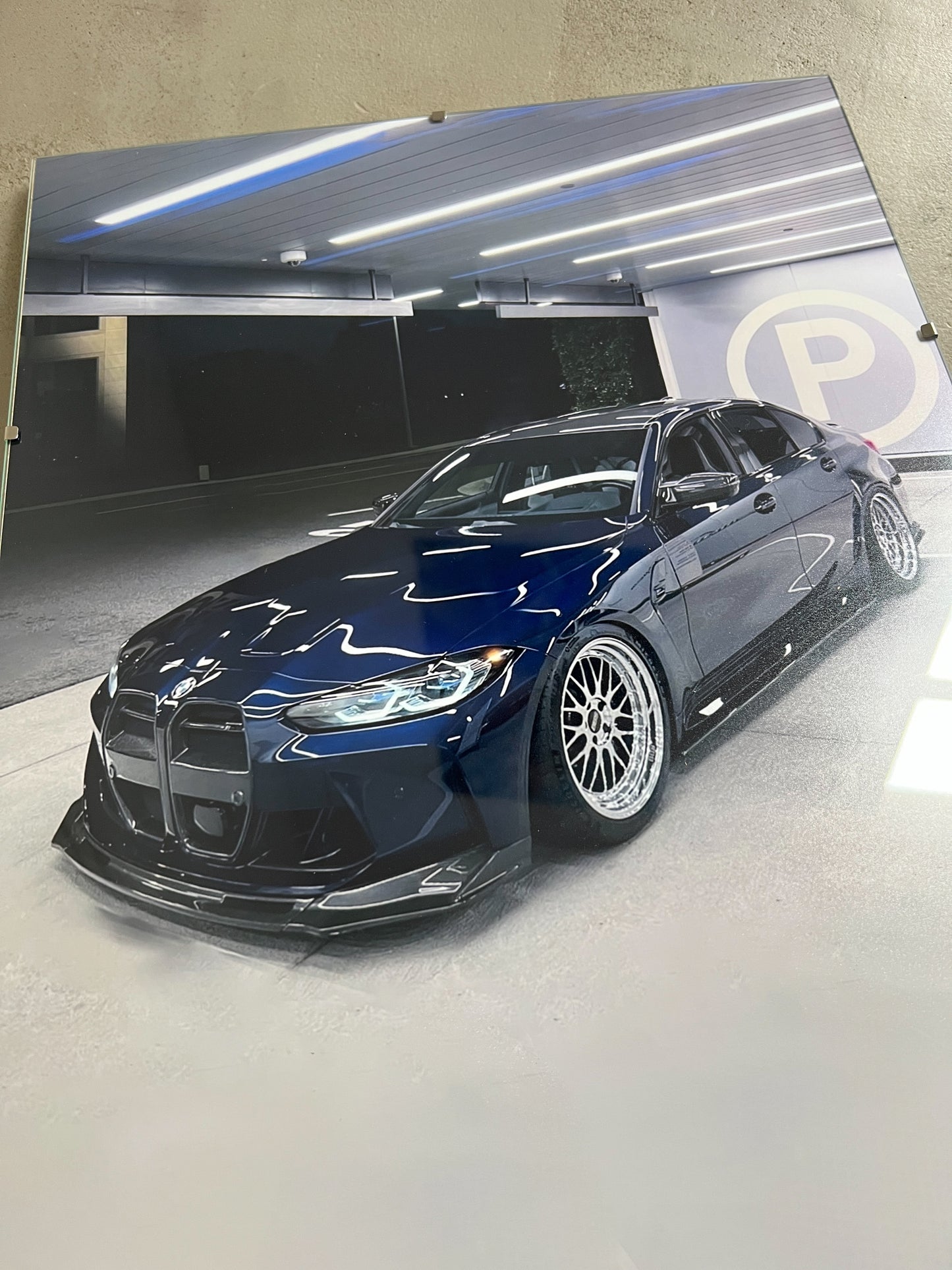 NAVY BMW M3 AT NIGHT GLASS PRINT