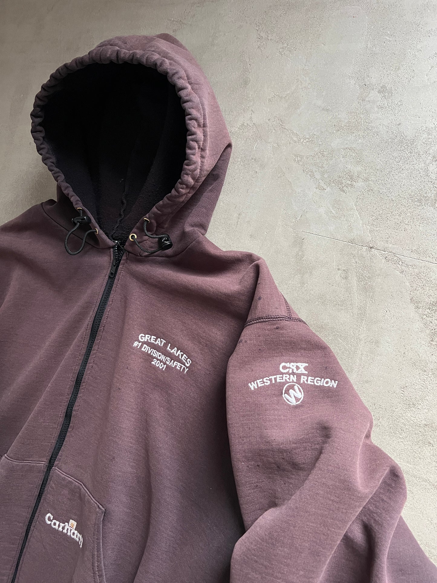 FADED BROWN CARHARTT ZIP UP HOODIE - 1990S - XXL