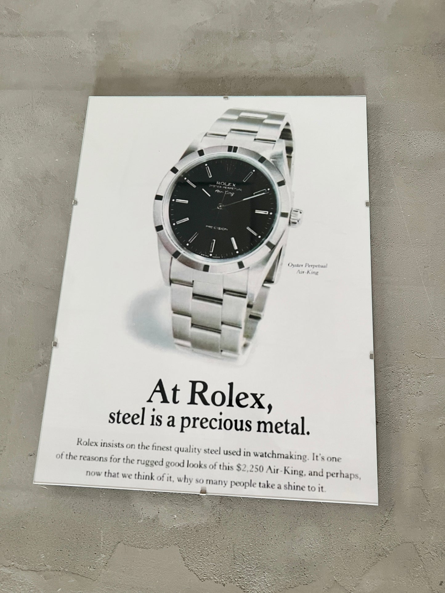 90S ROLEX AIR KING AD GLASS PRINT