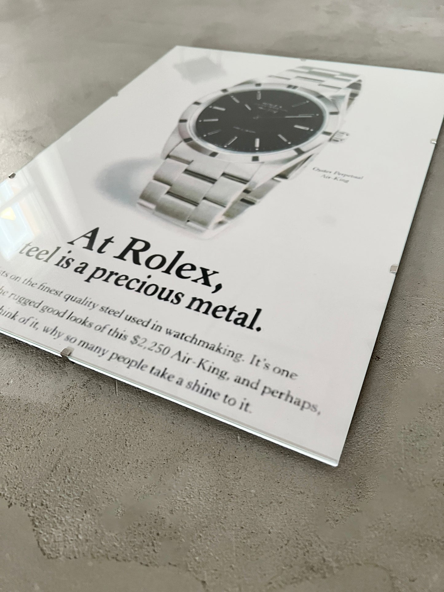 90S ROLEX AIR KING AD GLASS PRINT