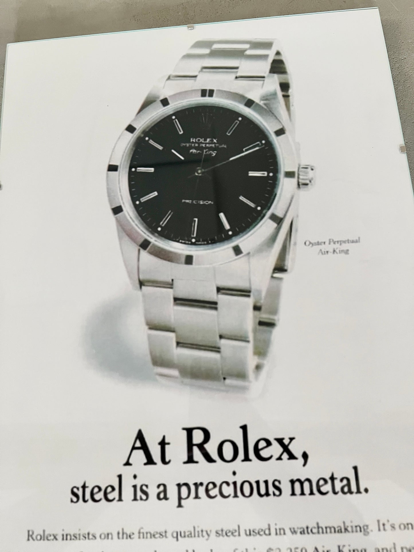 90S ROLEX AIR KING AD GLASS PRINT