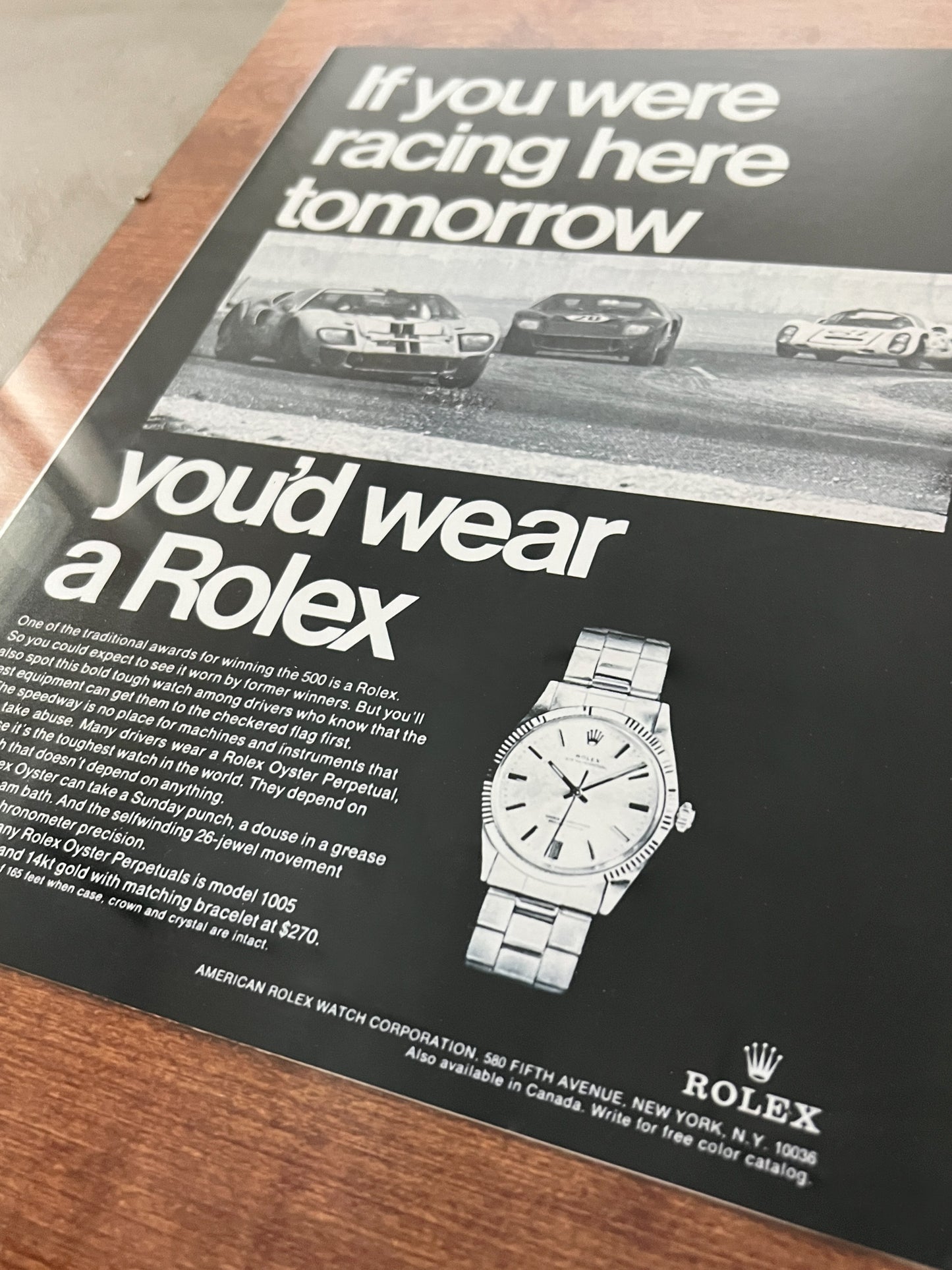 90S ROLEX RACING AD GLASS PRINT