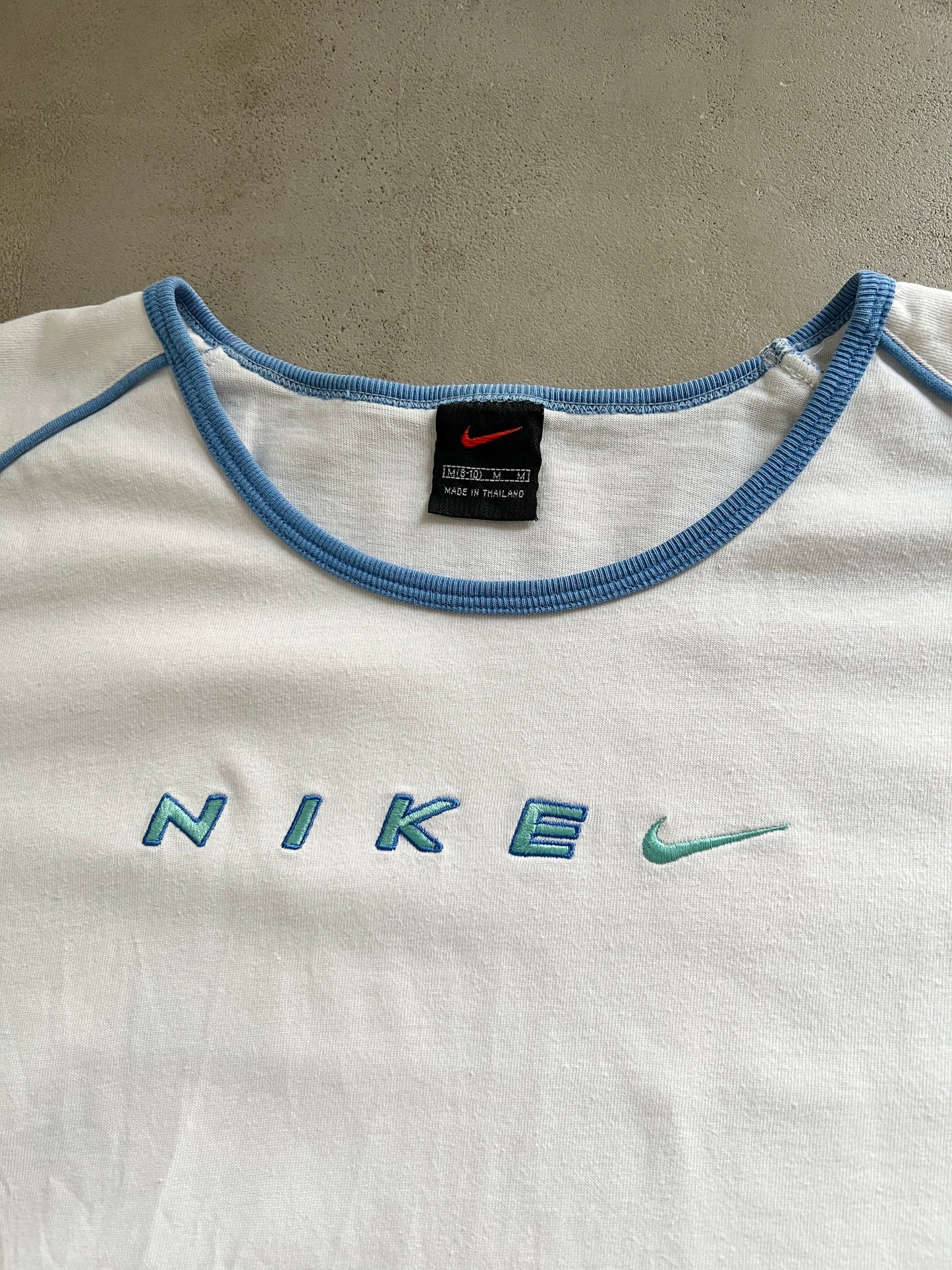 WHITE/BABY BLUE NIKE TEE - 2000S - WOMENS M