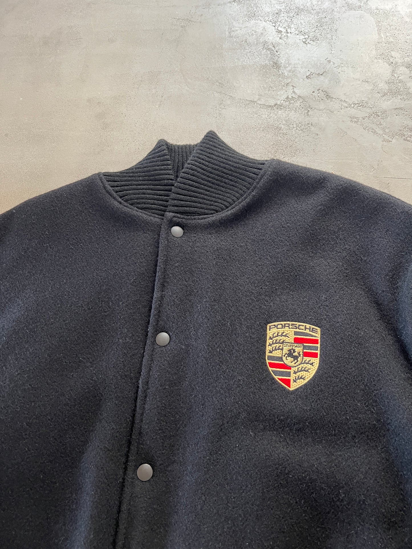 BLACK PORSCHE LEATHER JACKET - 1990S - XL/XXL
