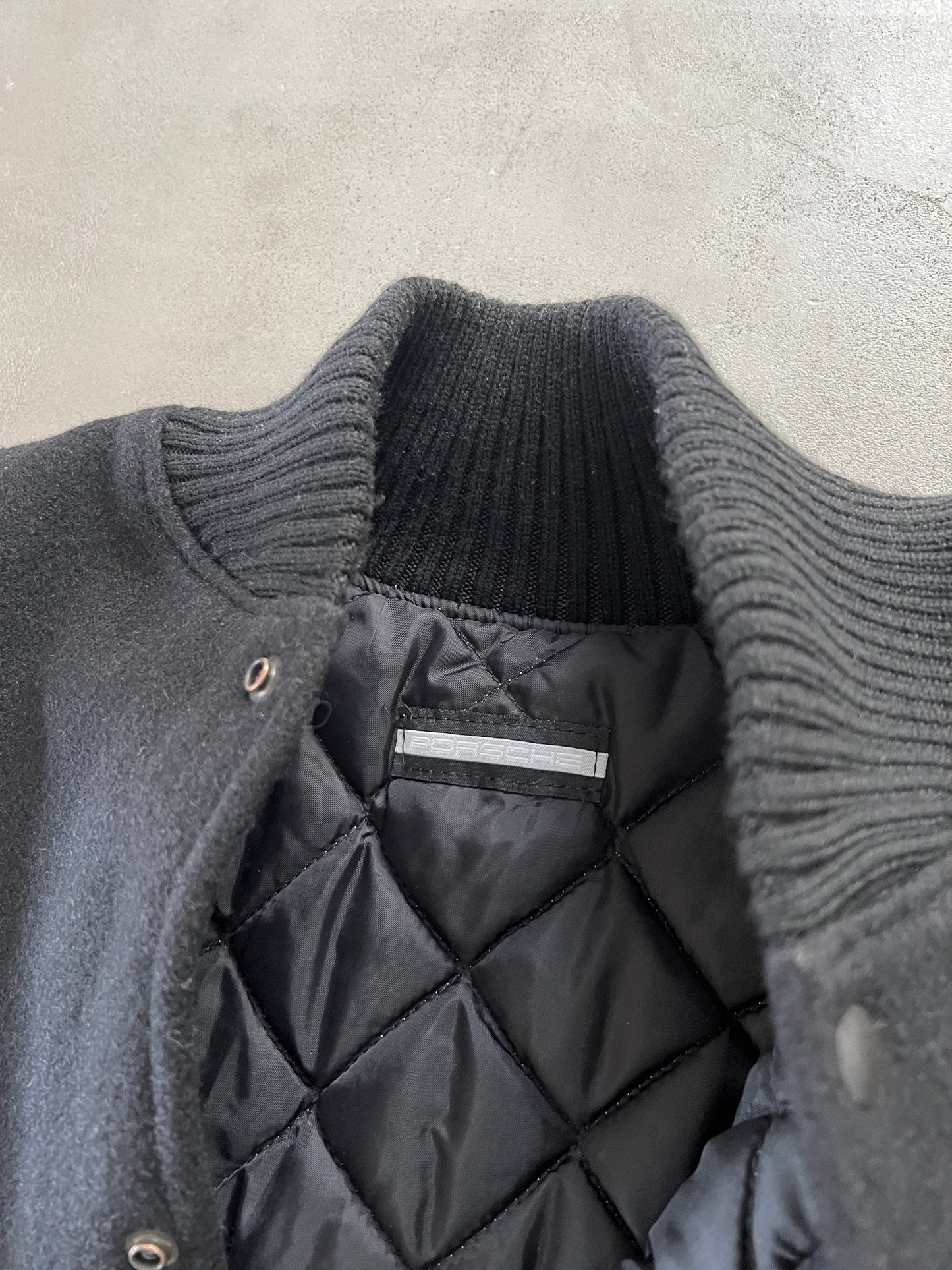 BLACK PORSCHE LEATHER JACKET - 1990S - XL/XXL
