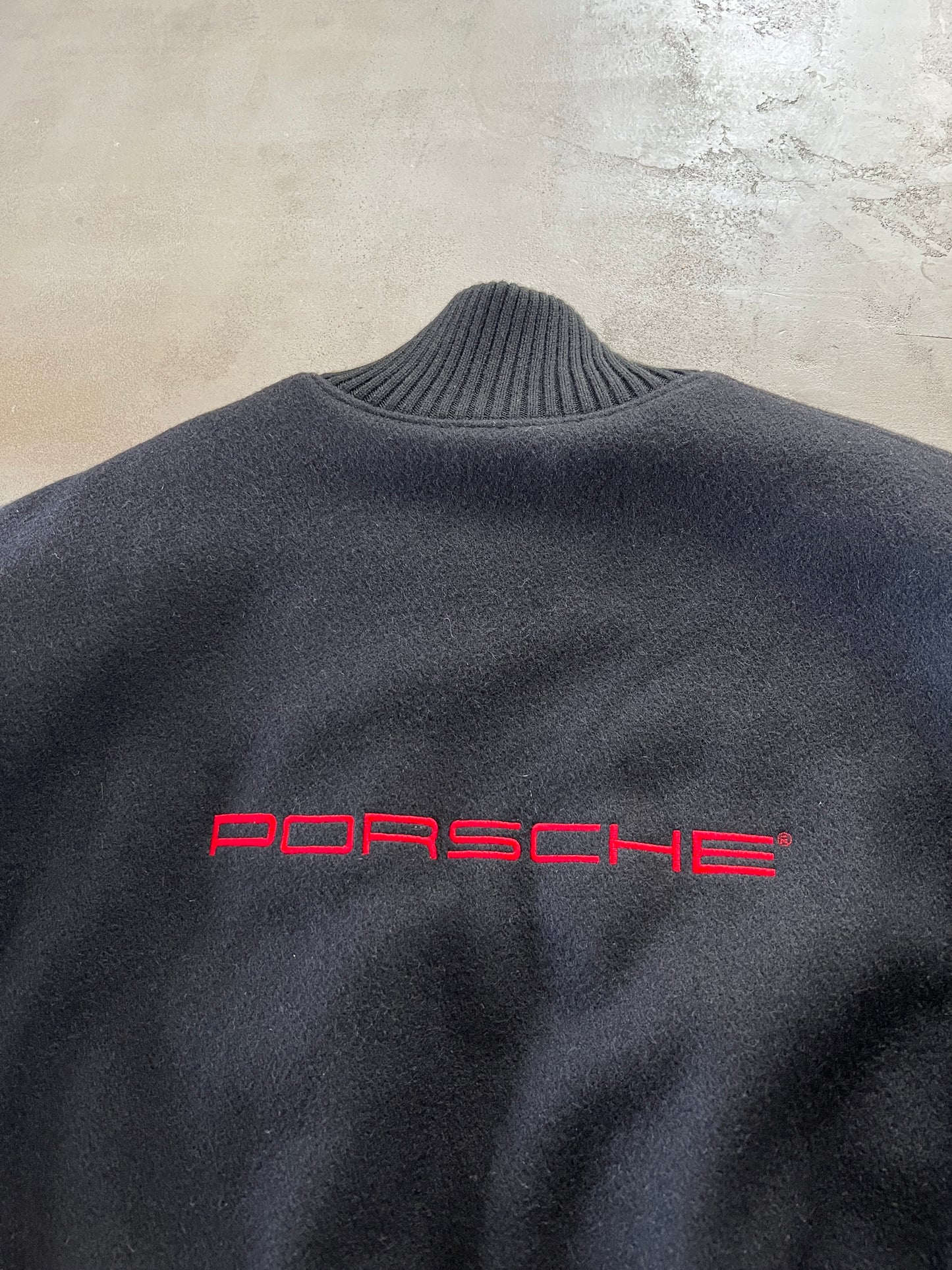 BLACK PORSCHE LEATHER JACKET - 1990S - XL/XXL
