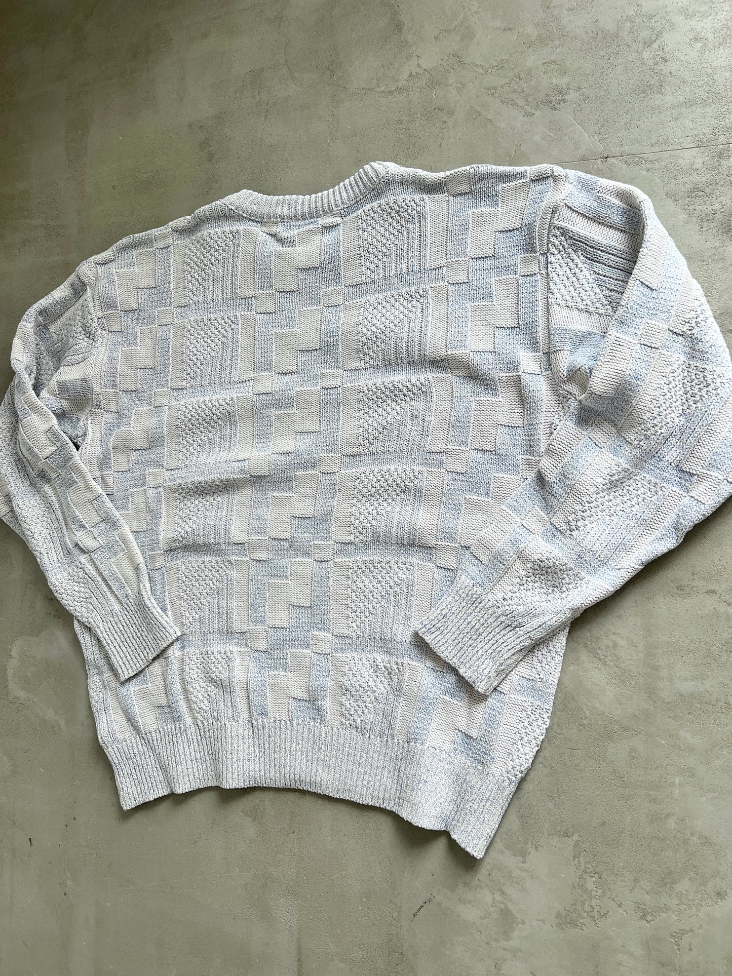 BABY BLUE/WHITE LACOSTE KNIT SWEATER - 1990S - M/L