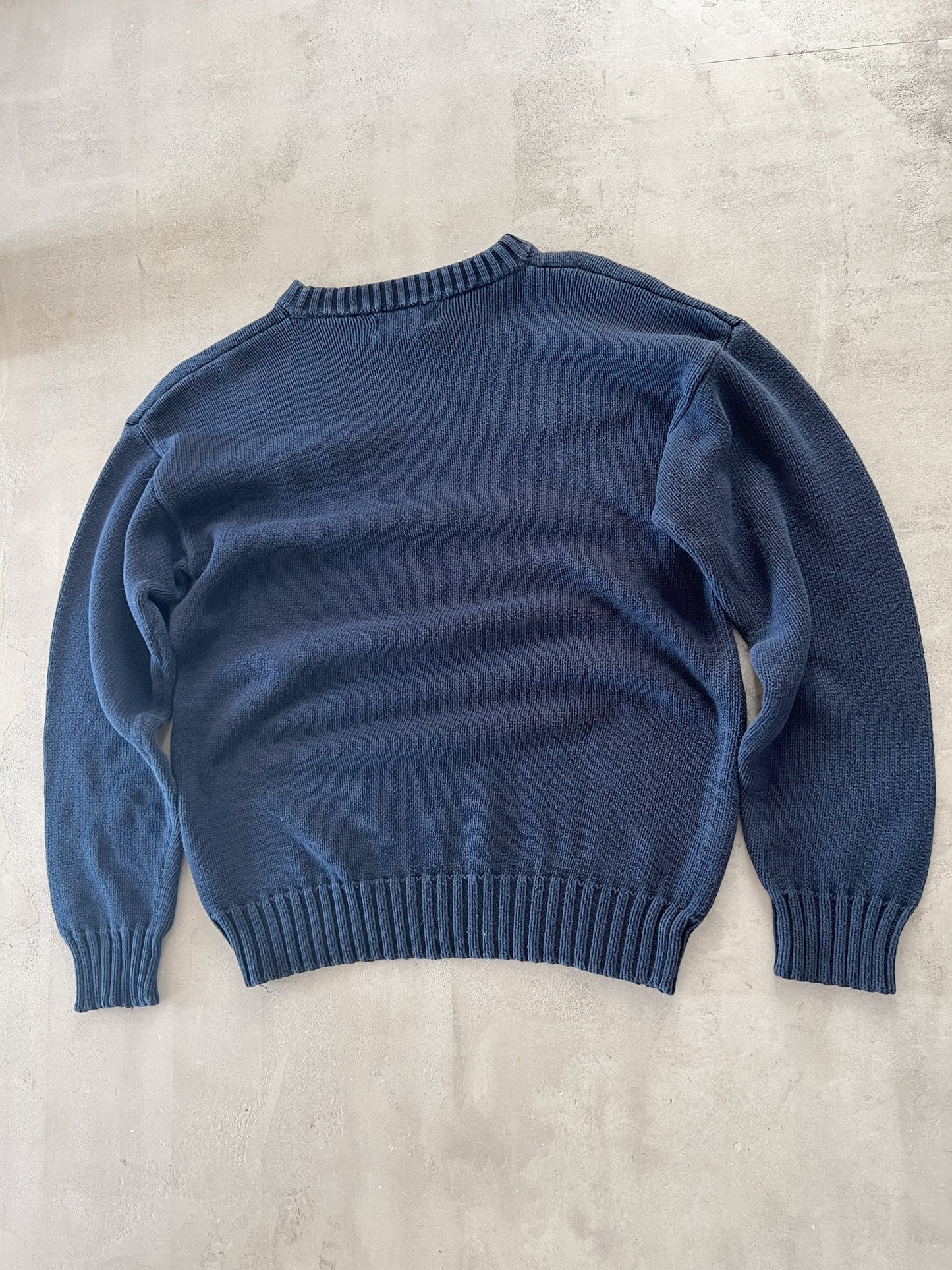 NAVY MERCEDES BENZ KNIT SWEATER - 1990S - S