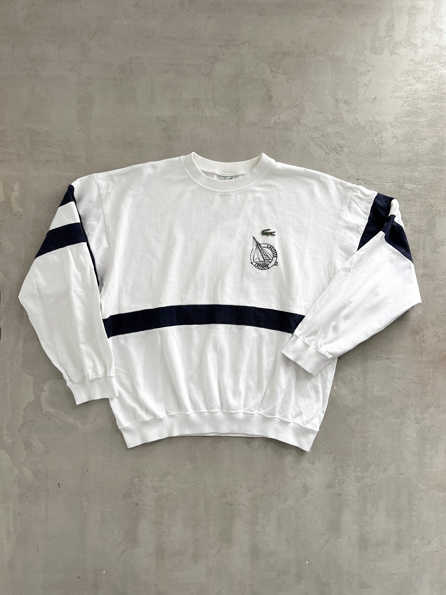 WHITE LACOSTE SAILING SWEATER - 1990S - S
