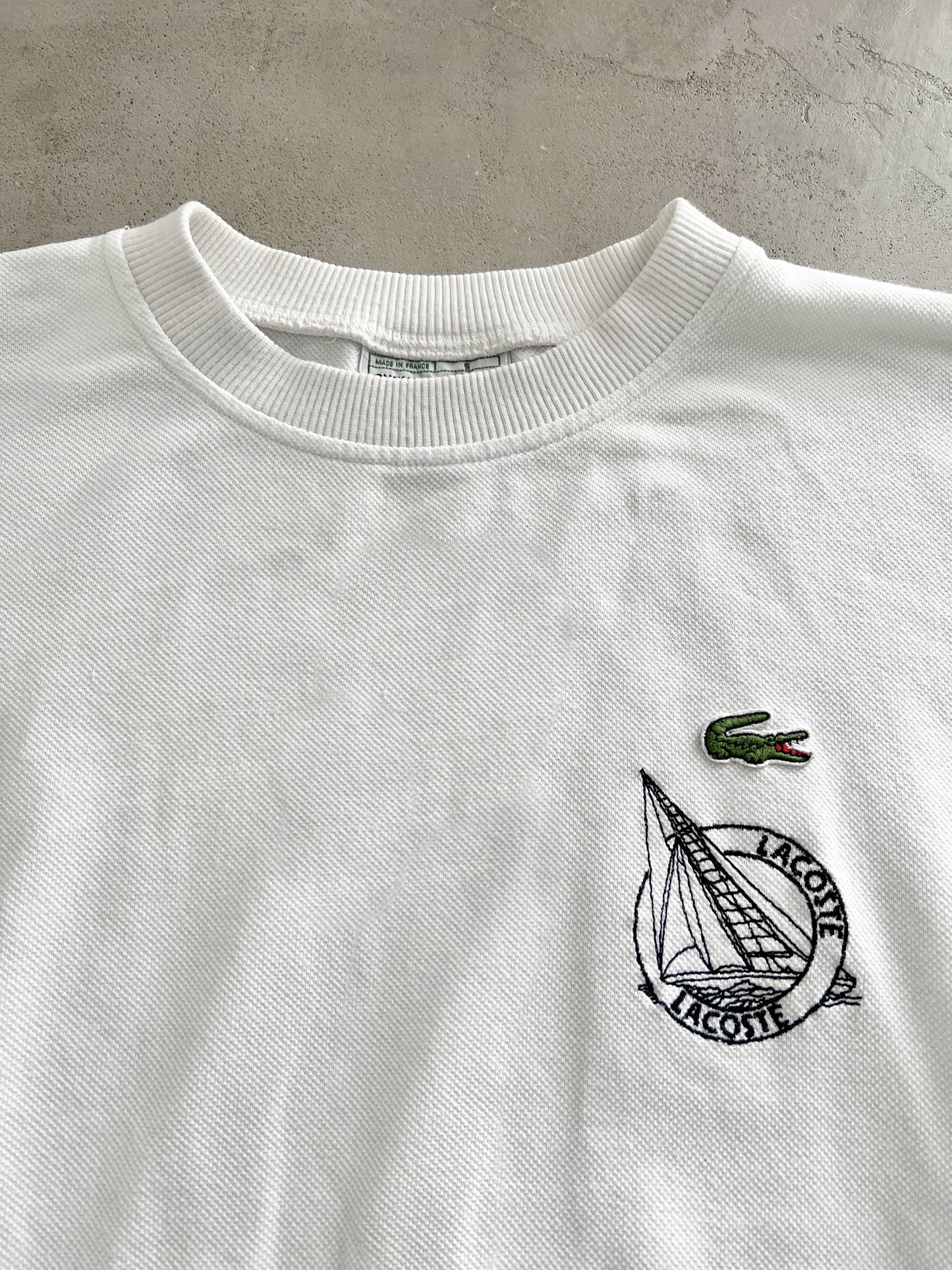WHITE LACOSTE SAILING SWEATER - 1990S - S
