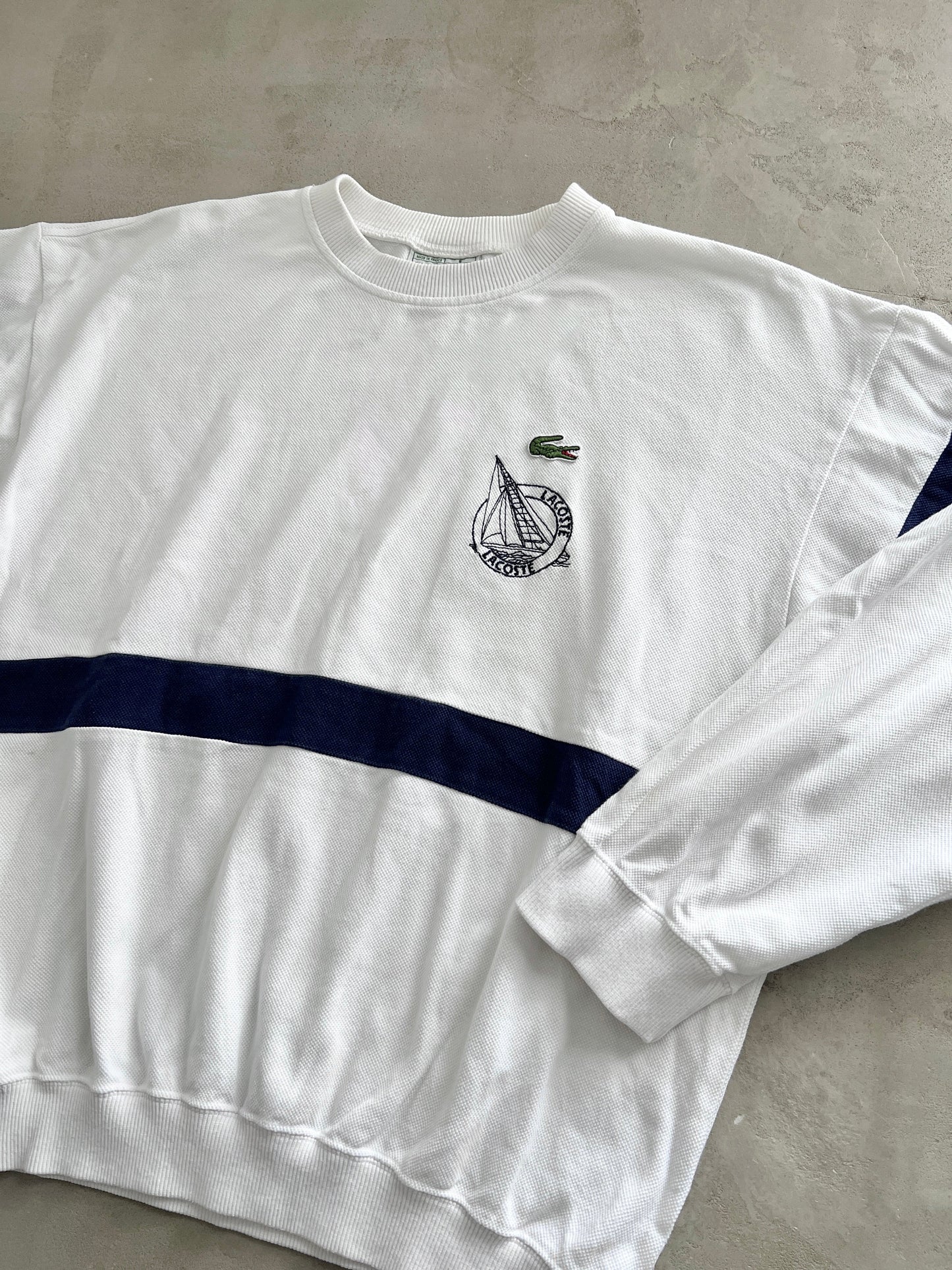 WHITE LACOSTE SAILING SWEATER - 1990S - S