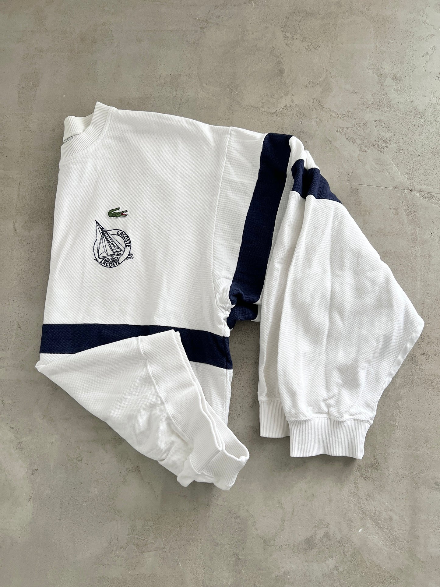 WHITE LACOSTE SAILING SWEATER - 1990S - S