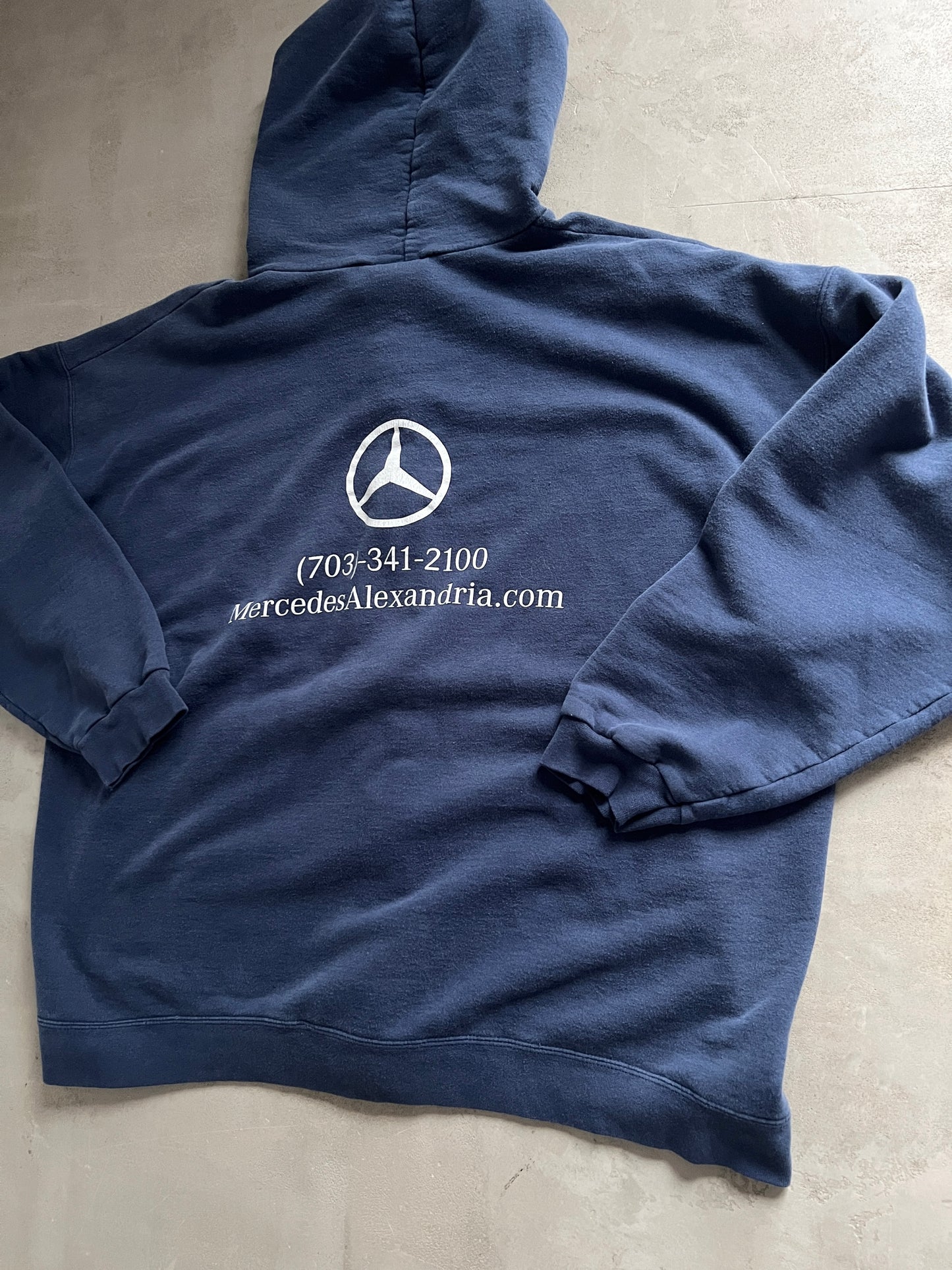 NAVY MERCEDES BENZ ZIP UP HOODIE - 1990S - XL/XXL