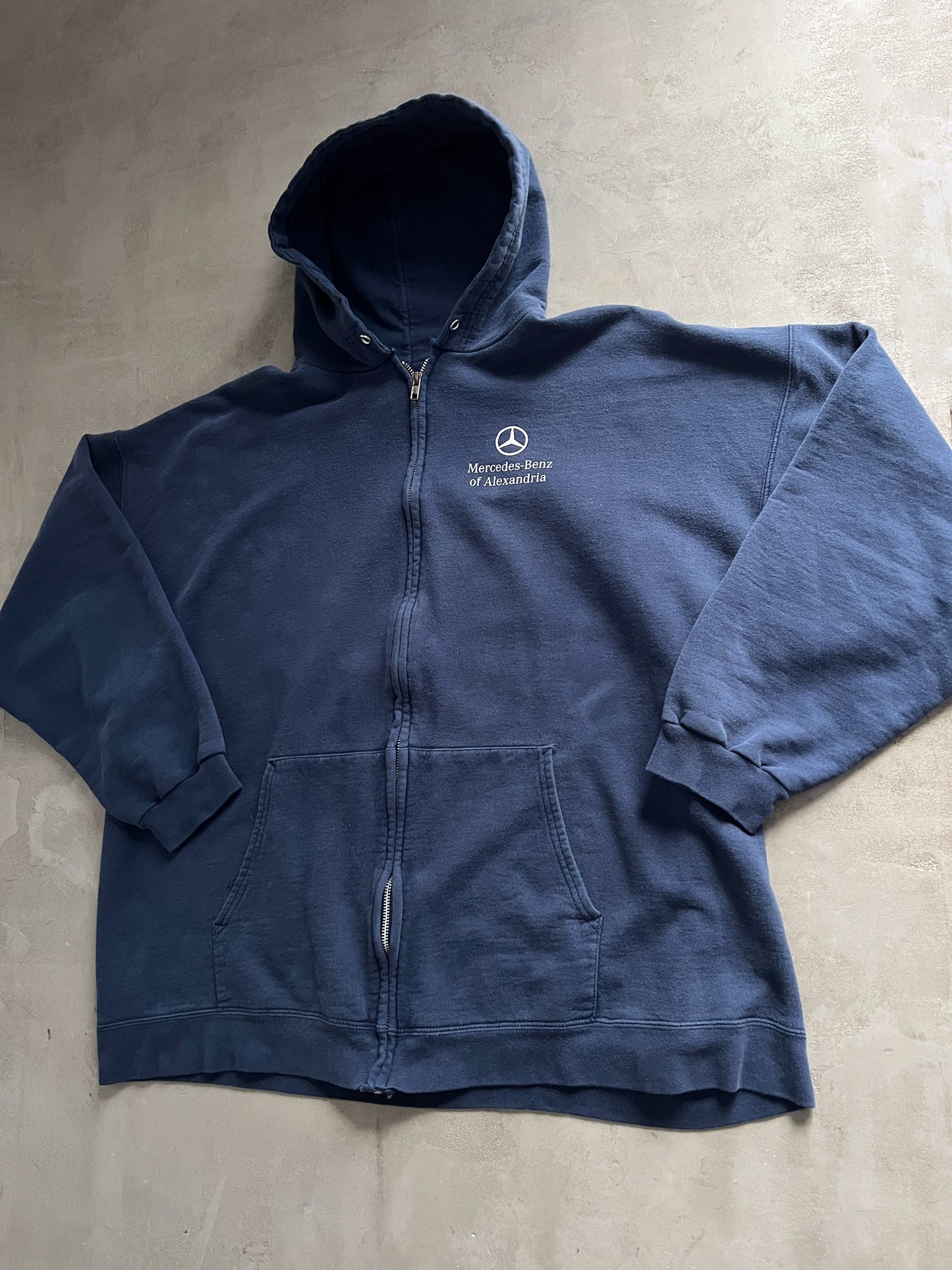 NAVY MERCEDES BENZ ZIP UP HOODIE - 1990S - XL/XXL