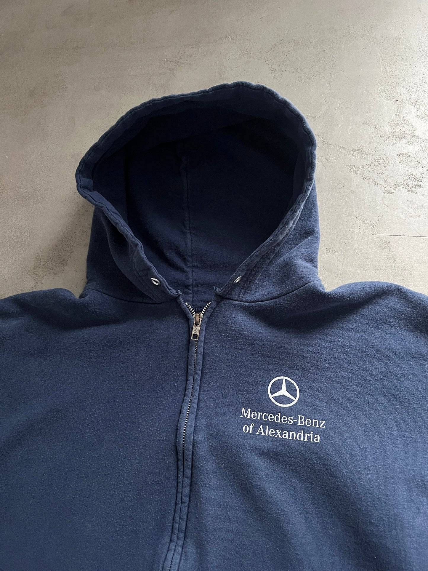 NAVY MERCEDES BENZ ZIP UP HOODIE - 1990S - XL/XXL