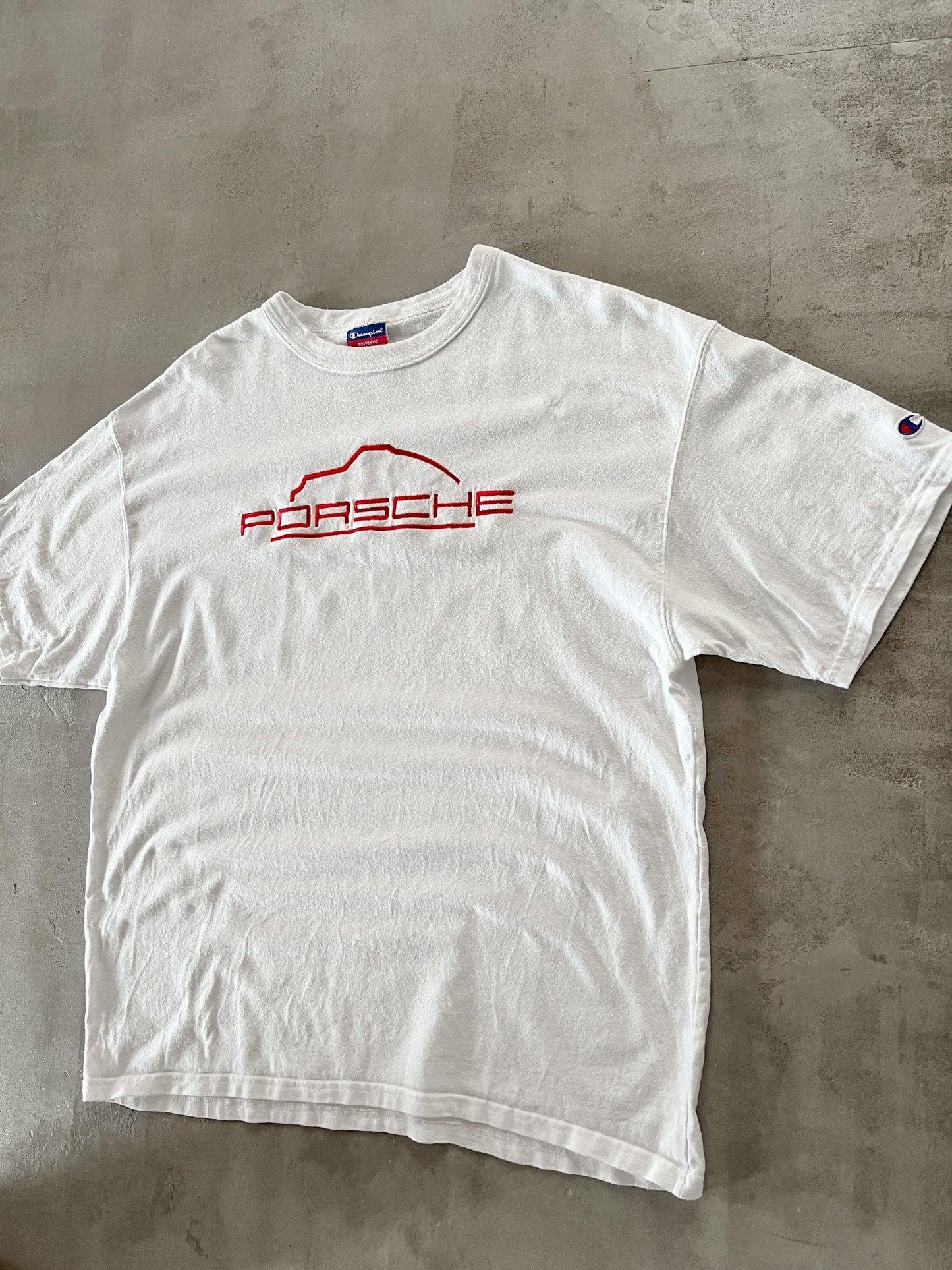 WHITE PORSCHE TEE - 1990S - XL