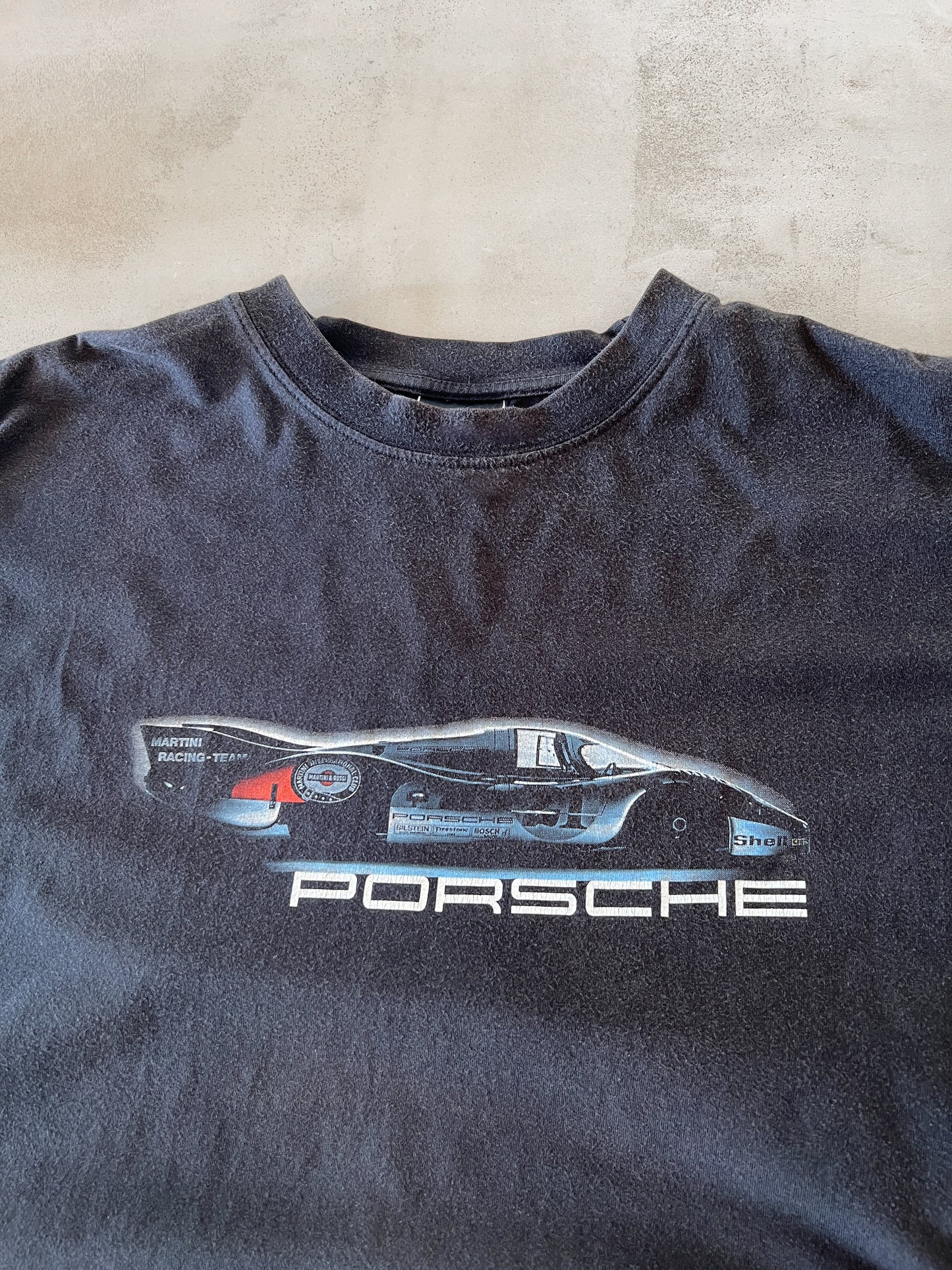 FADED BLACK PORSCHE RACING TEE - 1990S - L/XL