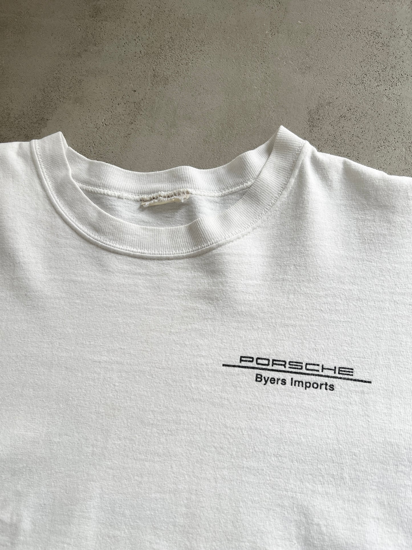 WHITE PORSCHE DEALERSHIP TEE - 1990S - L