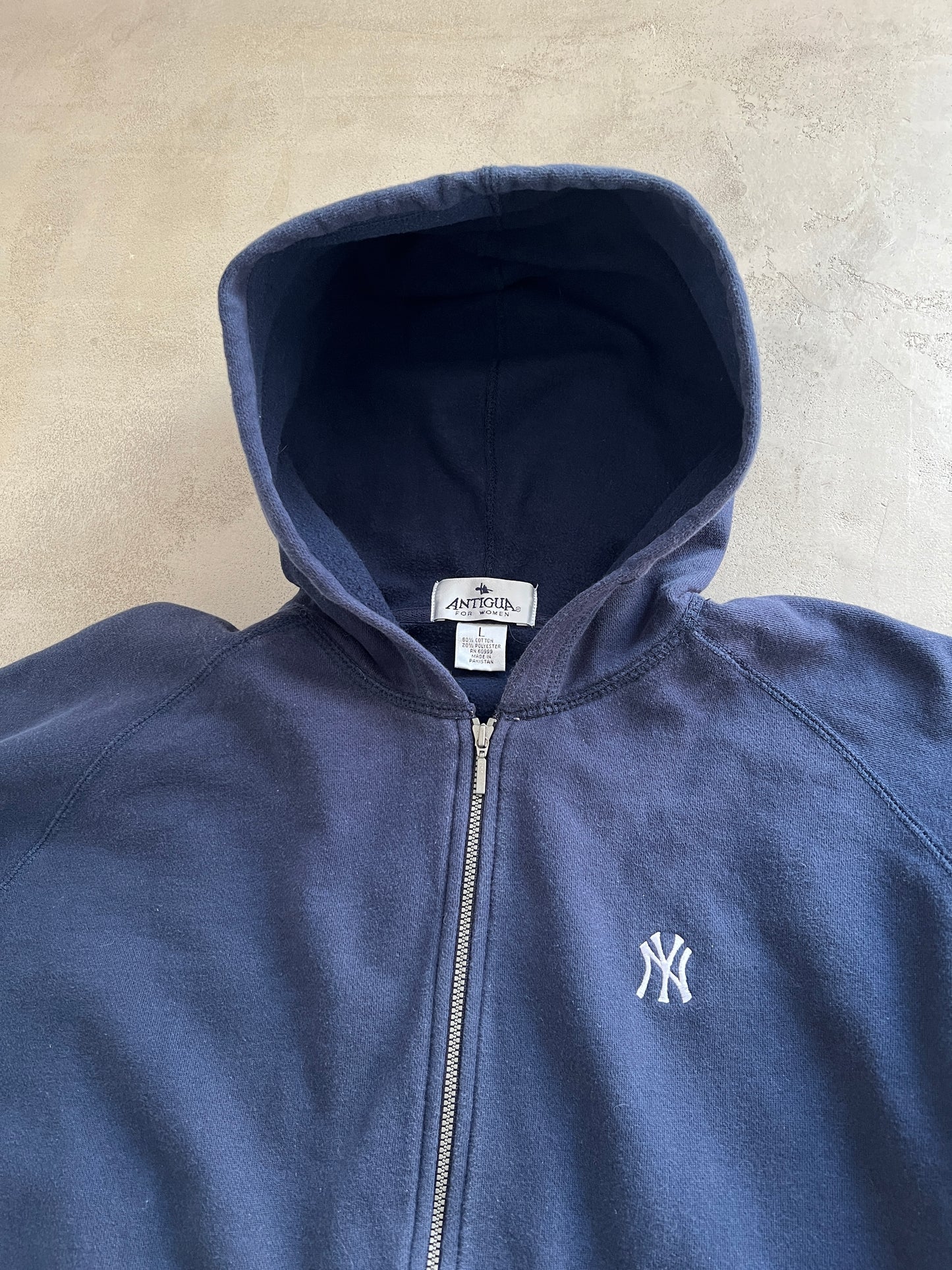NAVY YANKEES ZIP UP HOODIE - 2000S - WOMENS M