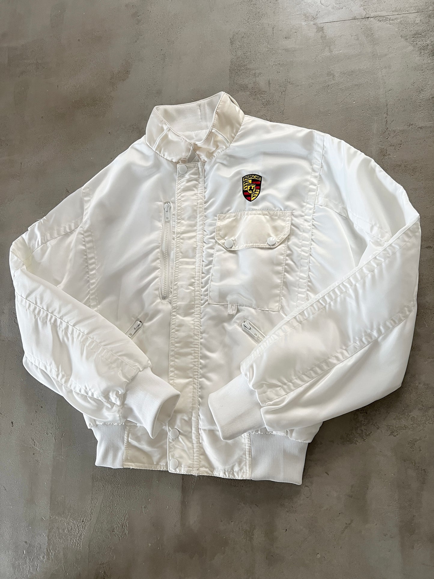 CREME/WHITE PORSCHE JACKET - 1990S - S/M
