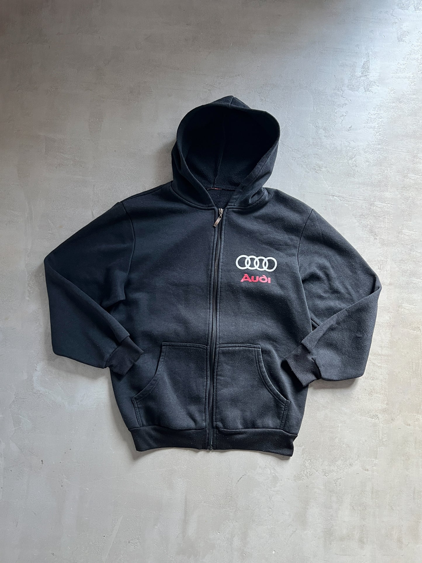 FADED BLACK AUDI ZIP UP HOODIE - 1990S - M