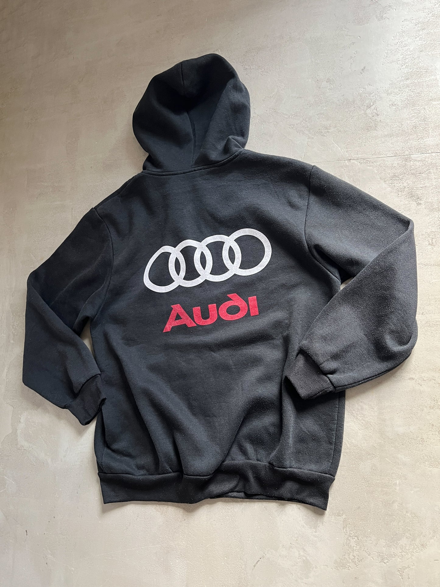 FADED BLACK AUDI ZIP UP HOODIE - 1990S - M