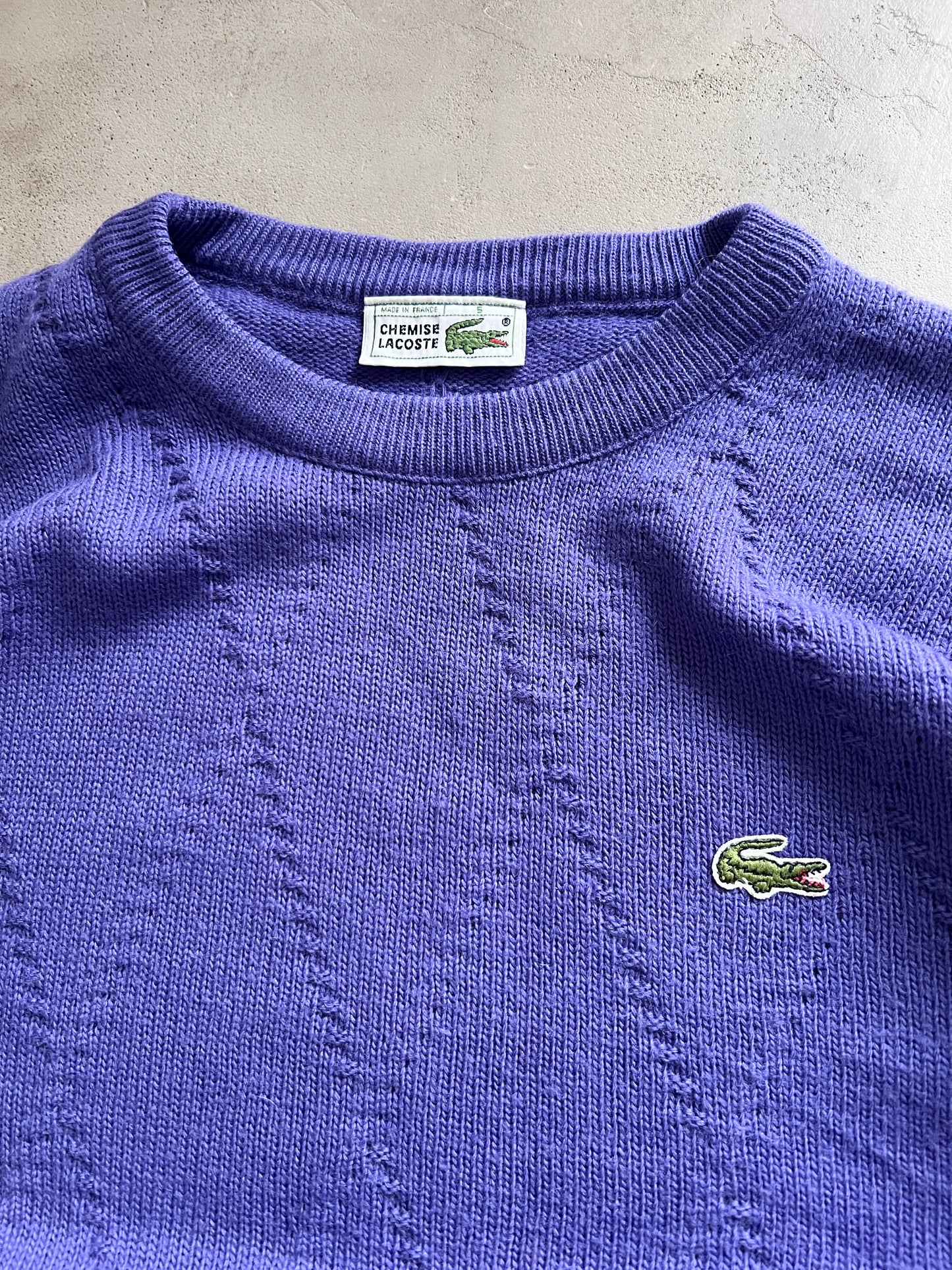 PURPLE LACOSTE KNIT SWEATER - 1990S - L