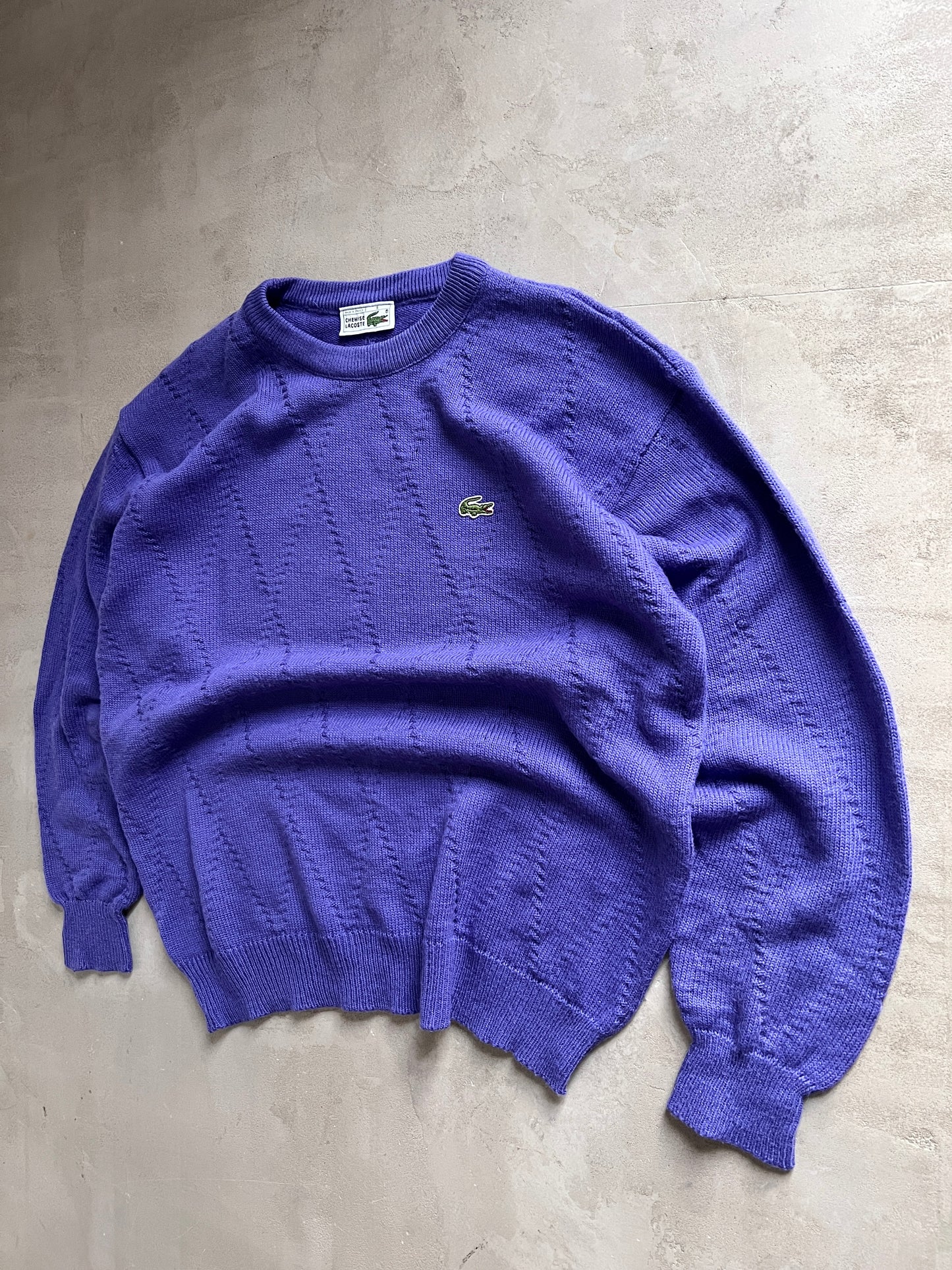 PURPLE LACOSTE KNIT SWEATER - 1990S - L