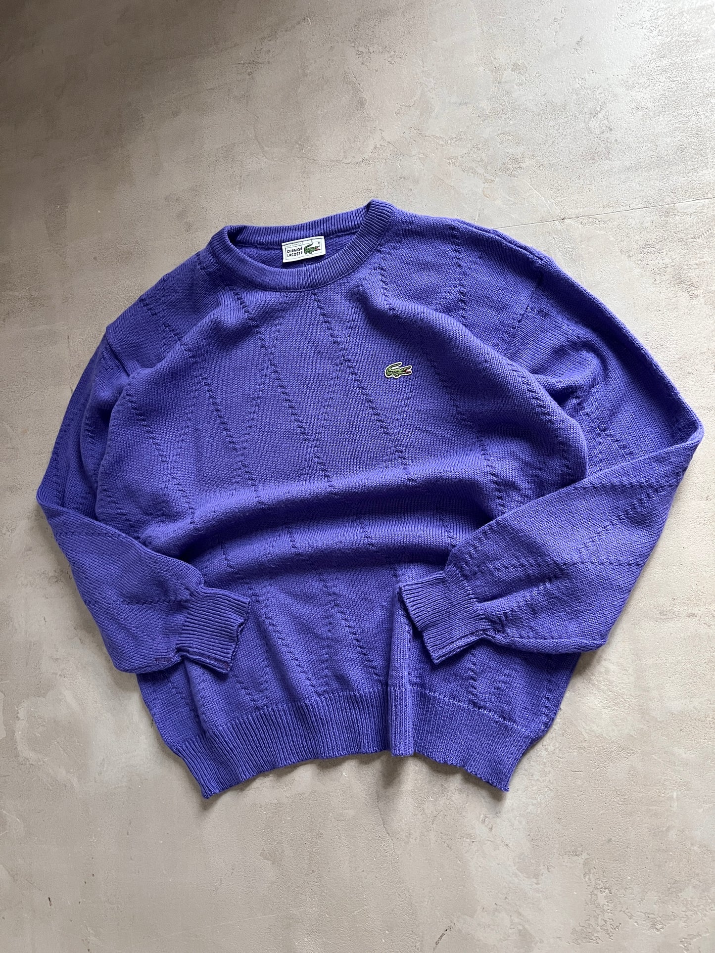 PURPLE LACOSTE KNIT SWEATER - 1990S - L
