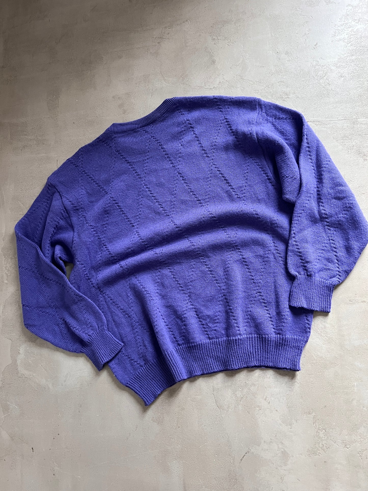 PURPLE LACOSTE KNIT SWEATER - 1990S - L