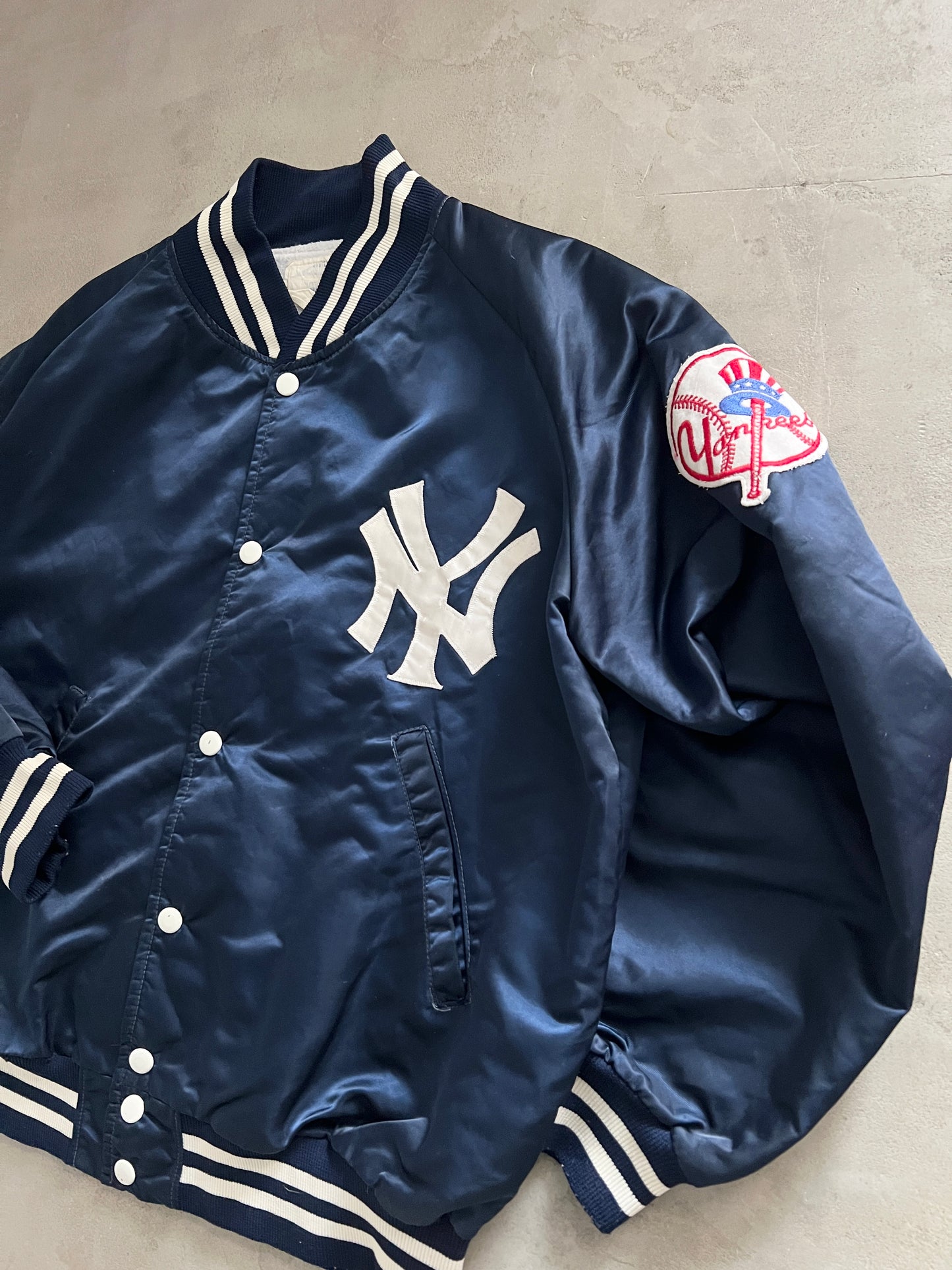 NAVY YANKEES COLLEGE JACKET - 1990S - S