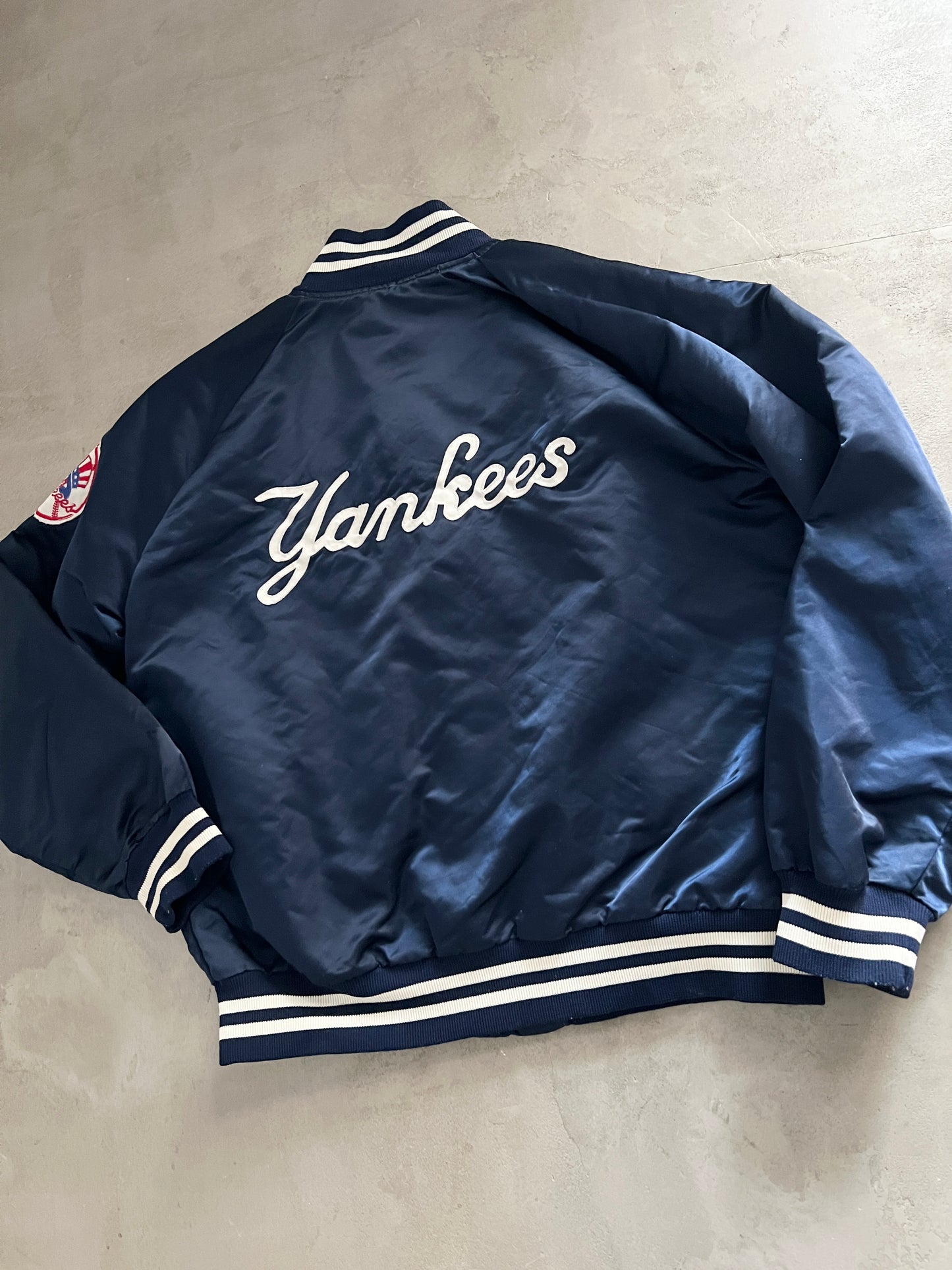 NAVY YANKEES COLLEGE JACKET - 1990S - S