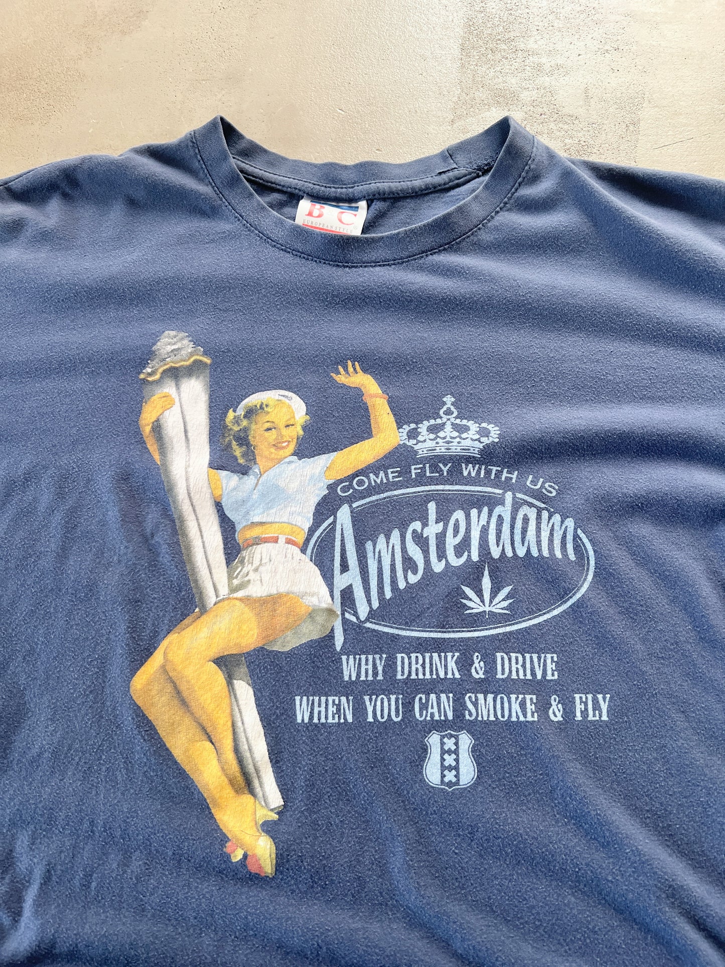 NAVY AMSTERDAM SMOKING TEE - 1990S - L/M