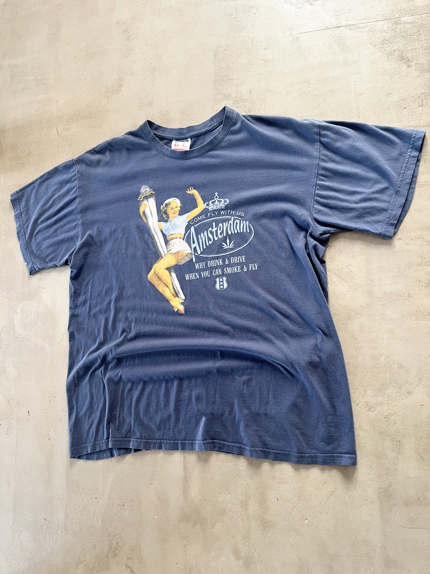 NAVY AMSTERDAM SMOKING TEE - 1990S - L/M