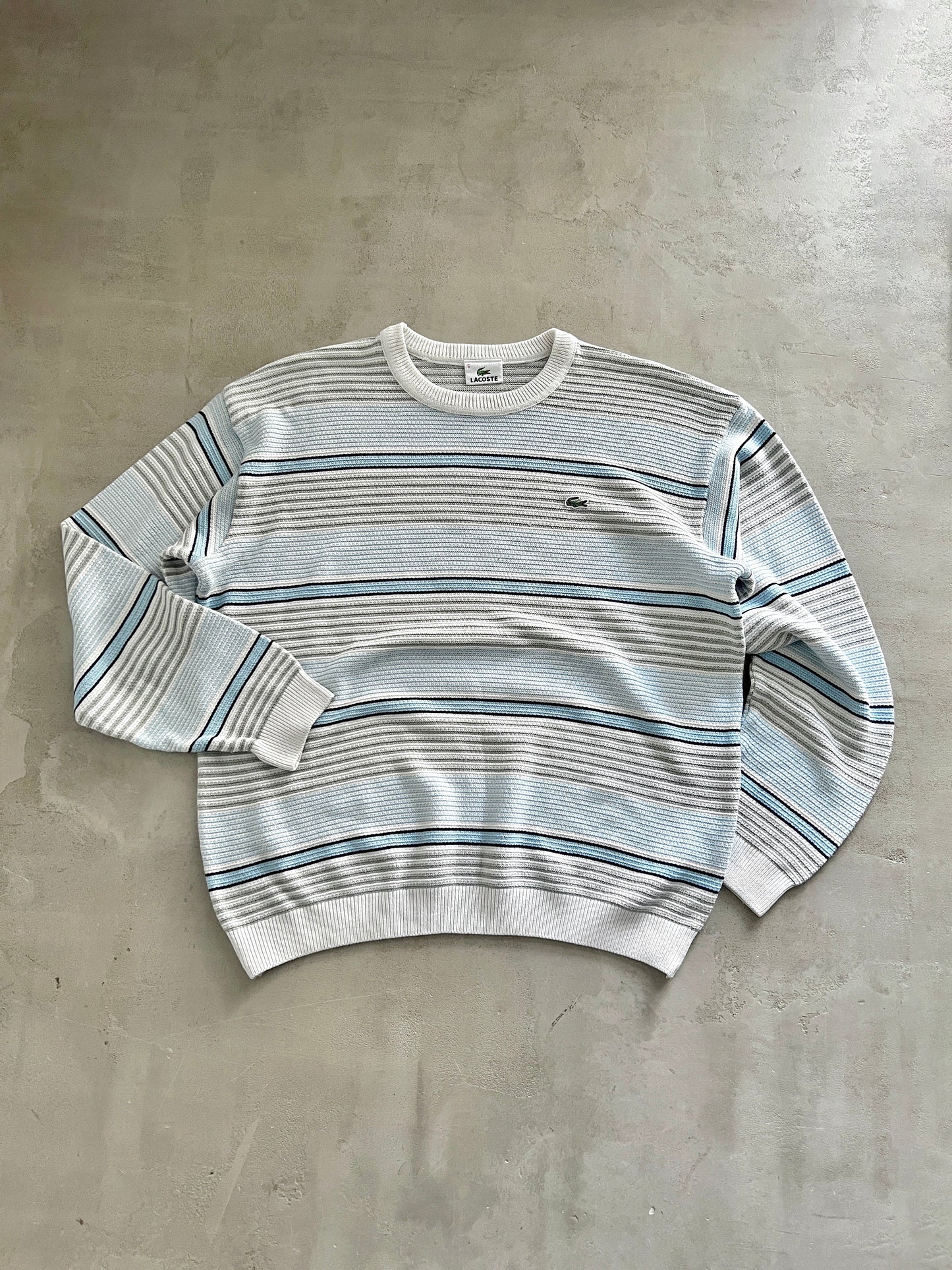 GREY/BABY BLUE LACOSTE KNIT SWEATER - 2000S - M