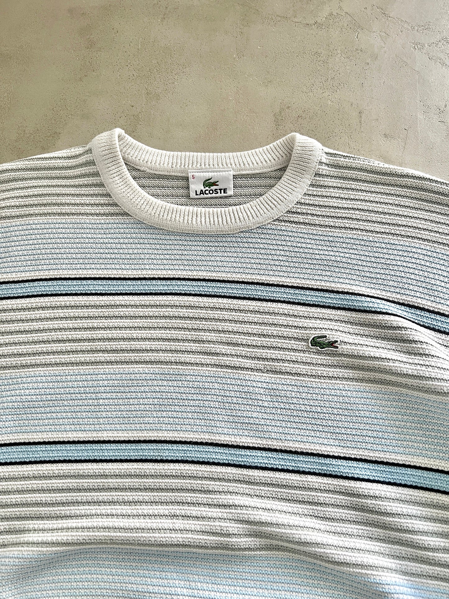 GREY/BABY BLUE LACOSTE KNIT SWEATER - 2000S - M