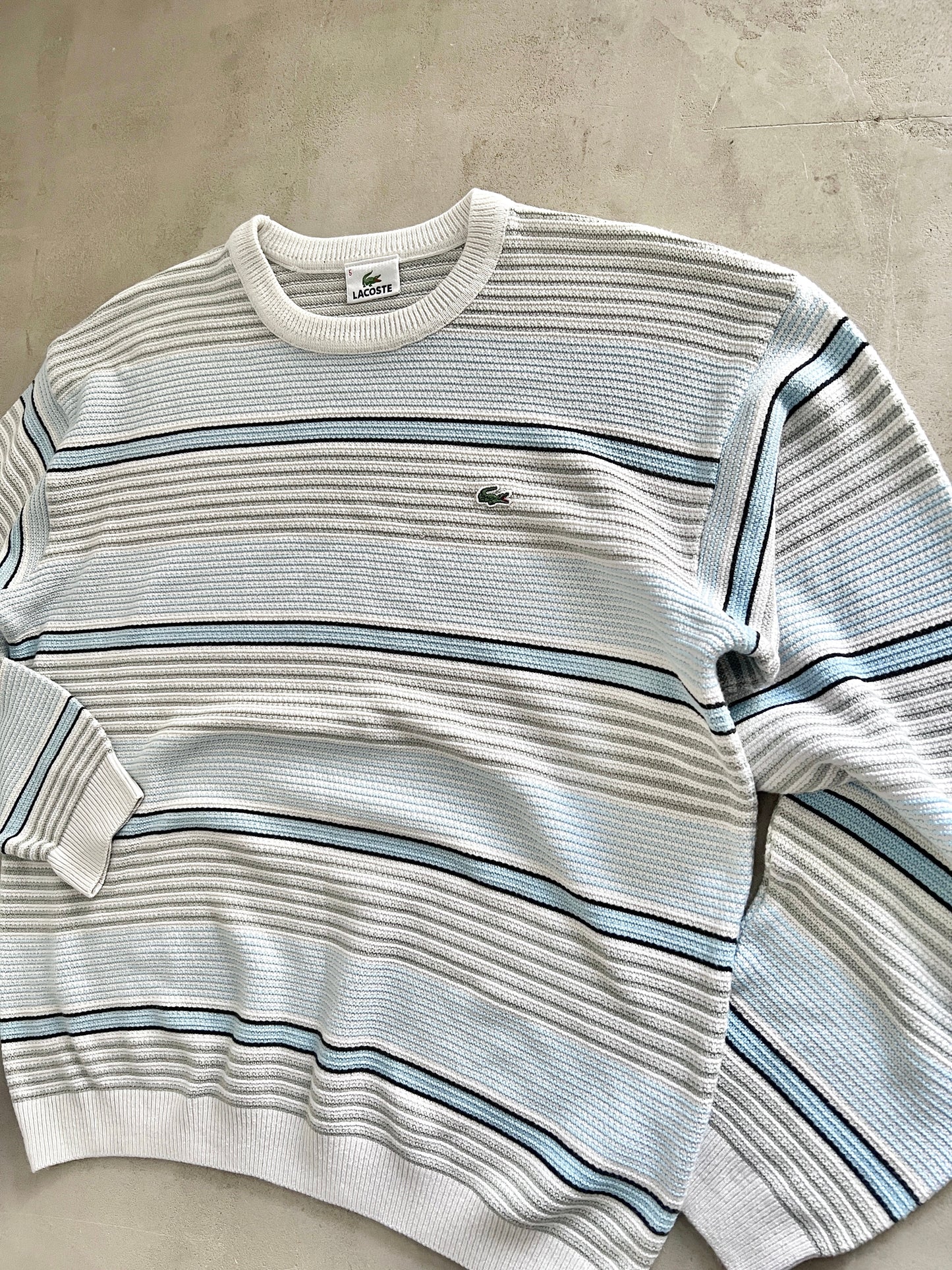 GREY/BABY BLUE LACOSTE KNIT SWEATER - 2000S - M