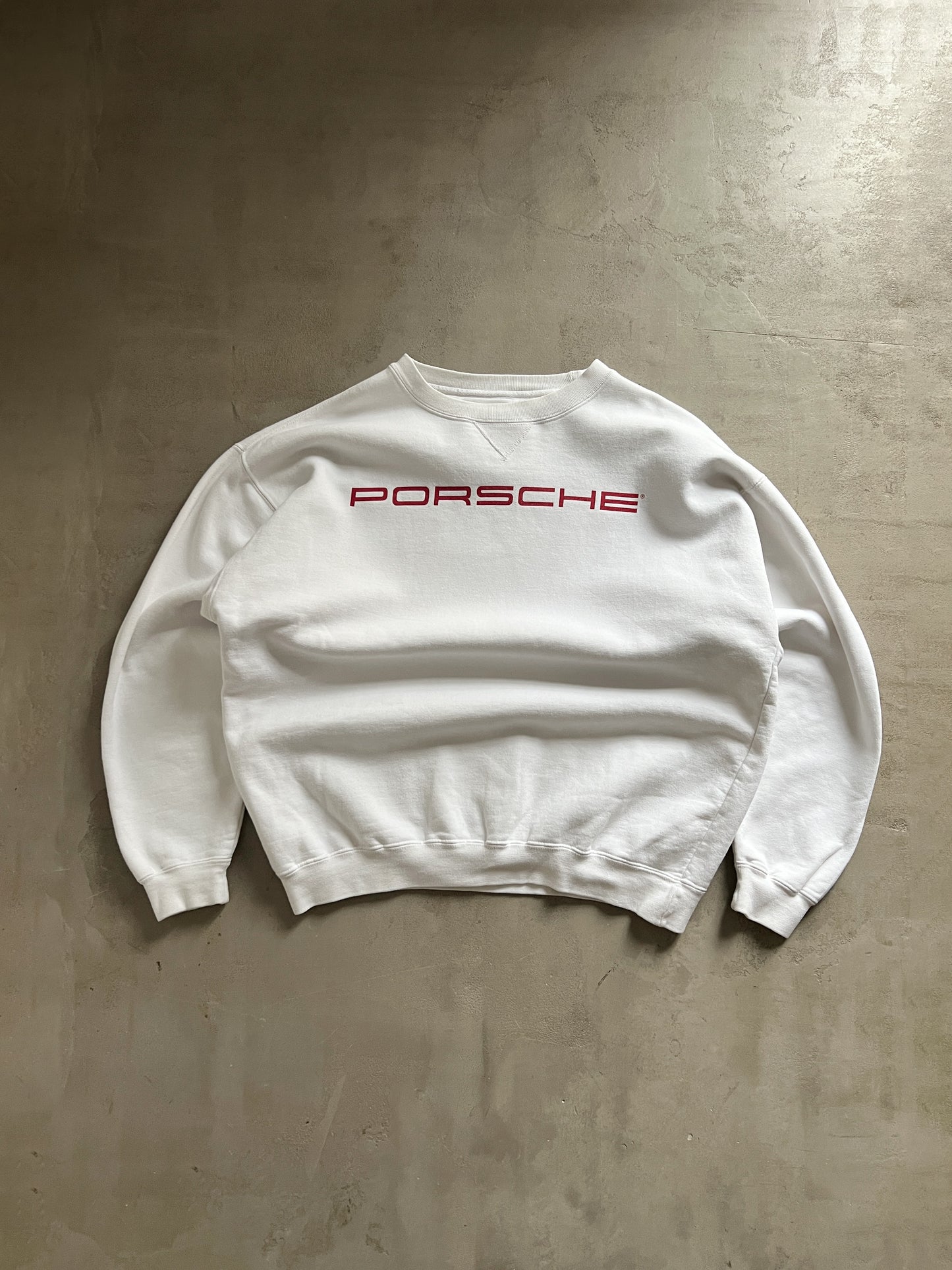 WHITE PORSCHE SWEATER - 1990S - L/M