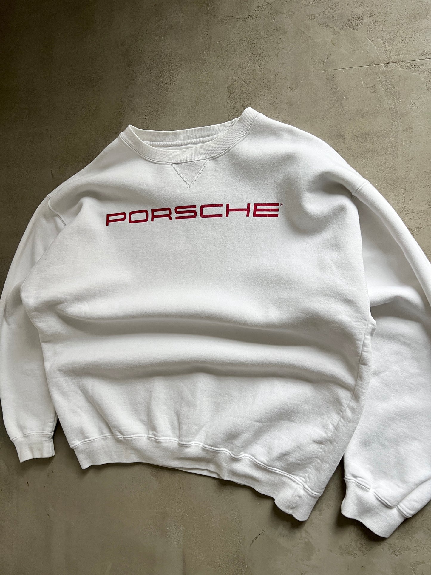 WHITE PORSCHE SWEATER - 1990S - L/M