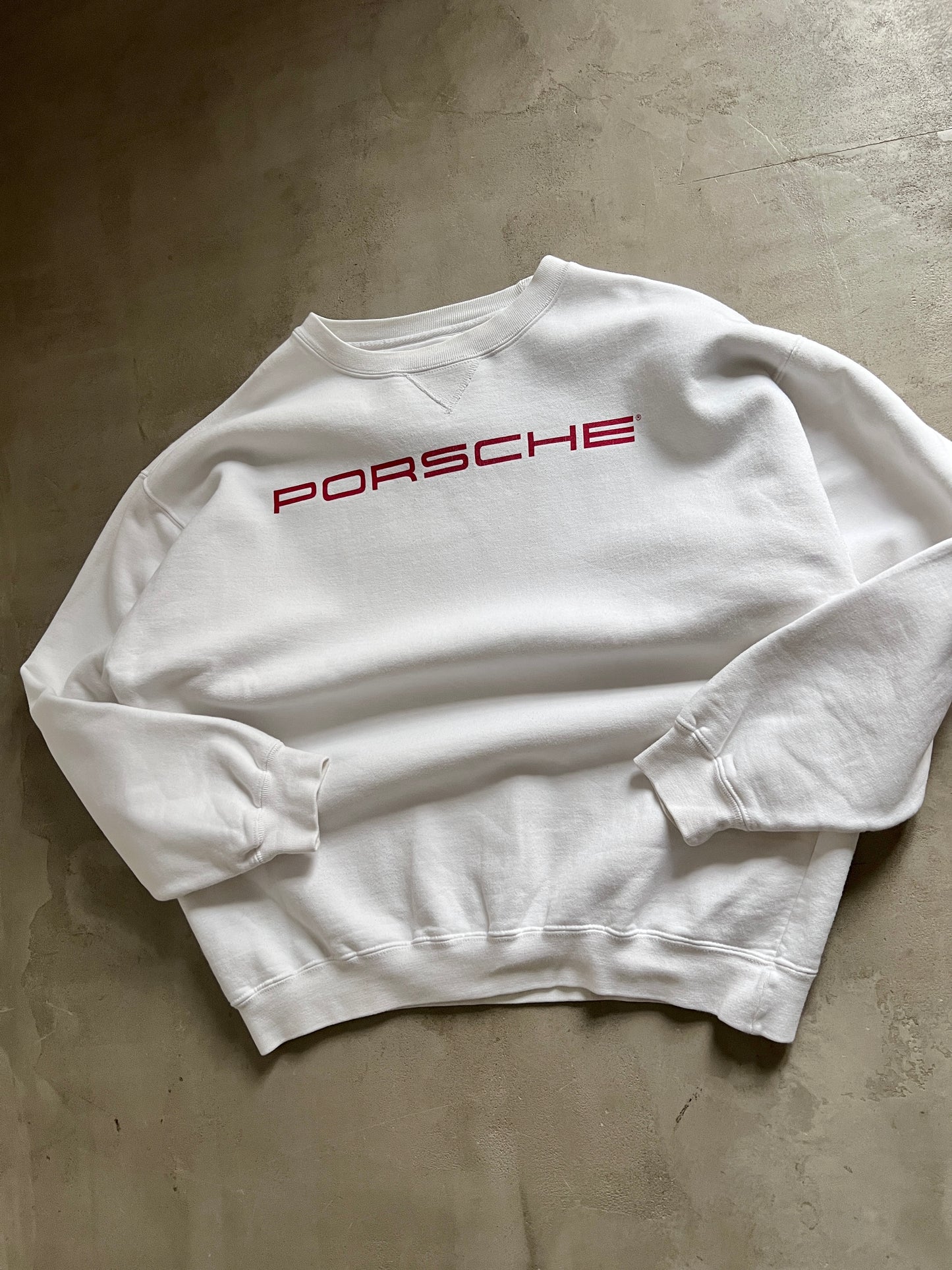 WHITE PORSCHE SWEATER - 1990S - L/M