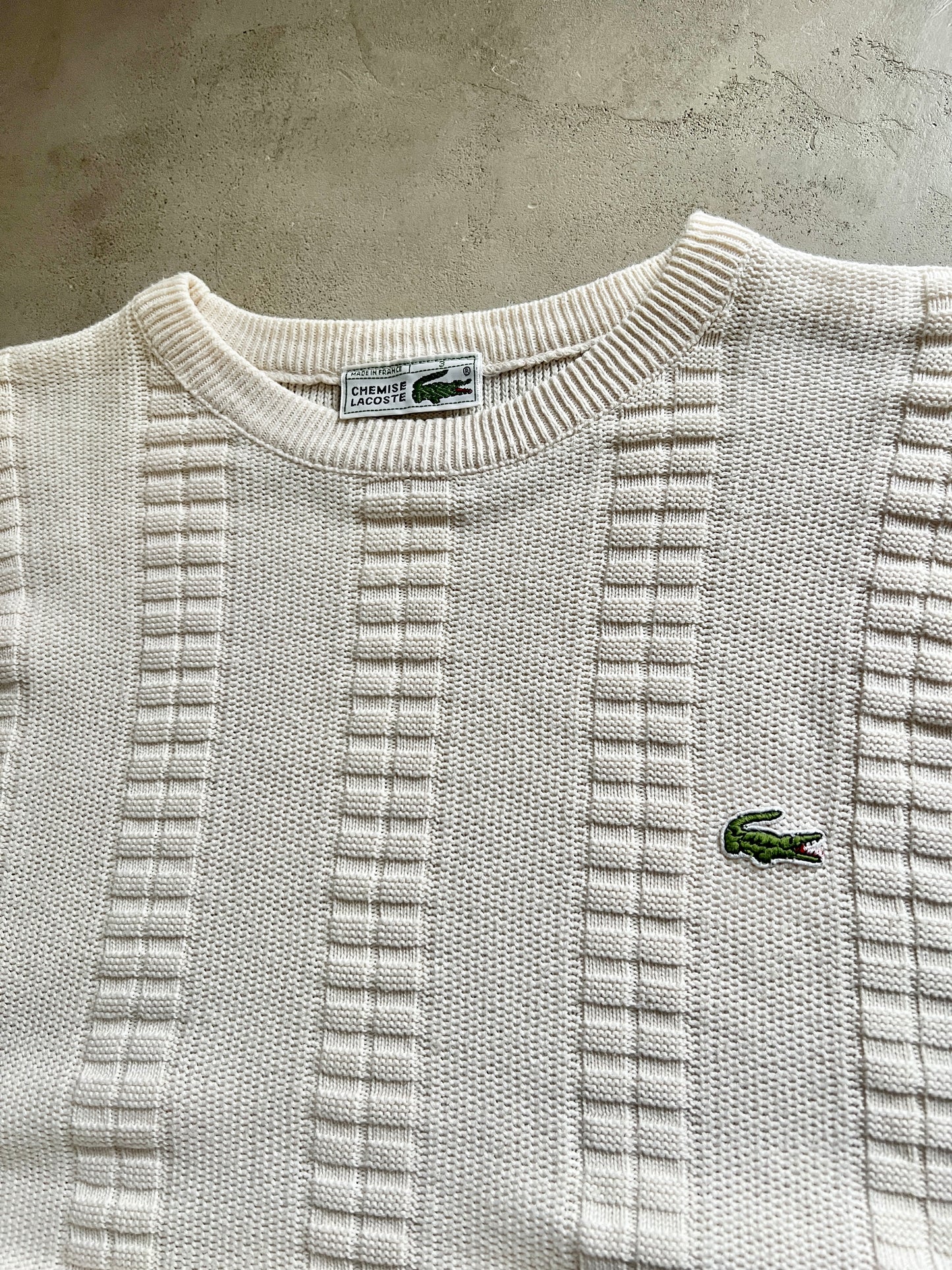 CREME LACOSTE KNIT SWEATER - 1990S - L/M