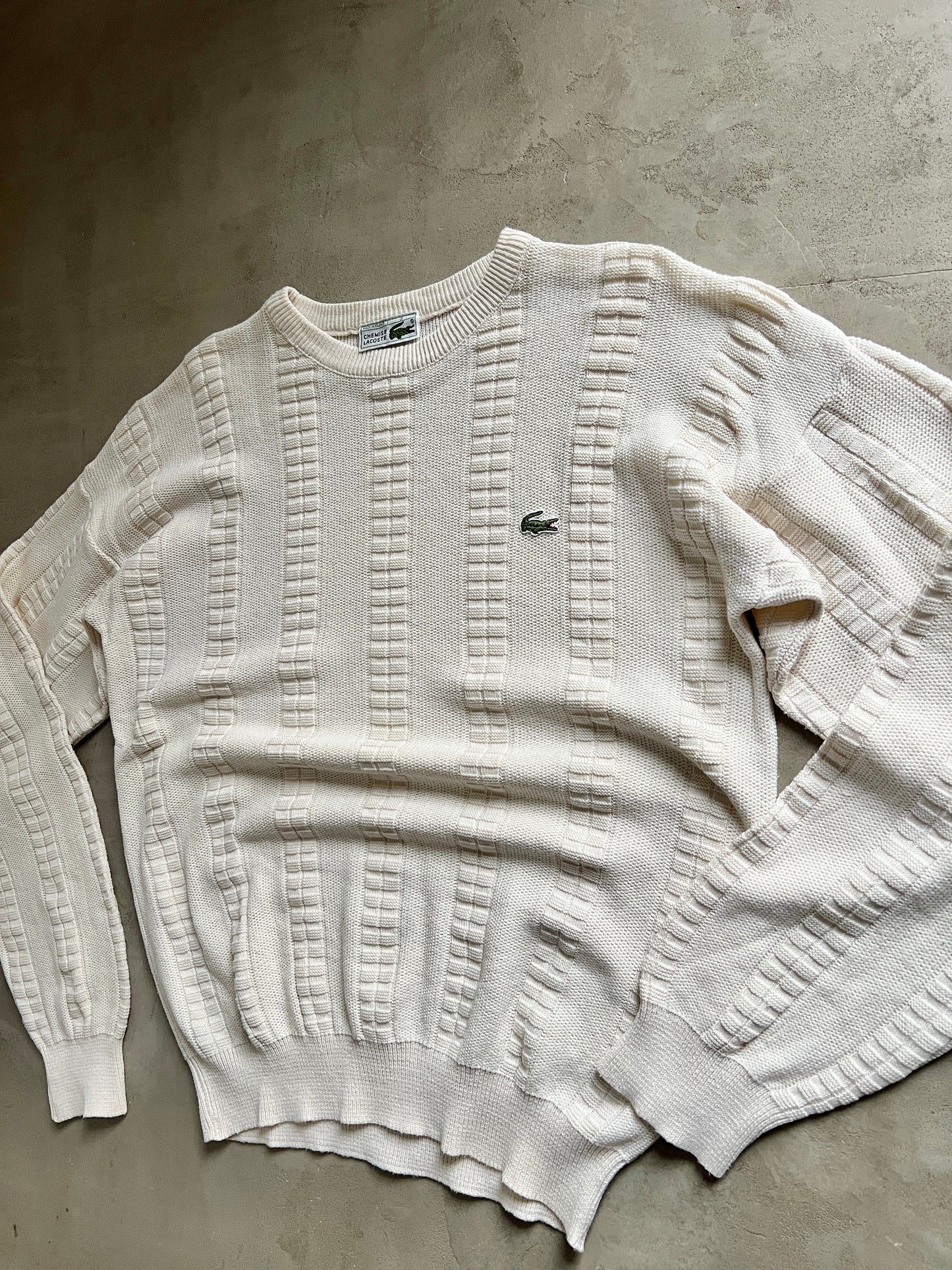 CREME LACOSTE KNIT SWEATER - 1990S - L/M